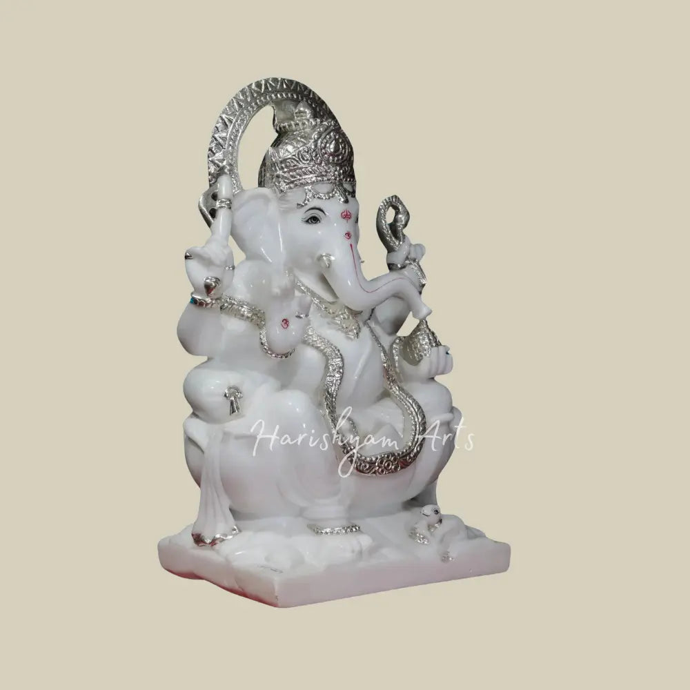 21" Pure White Vietnam Marble Ganesha Moorti