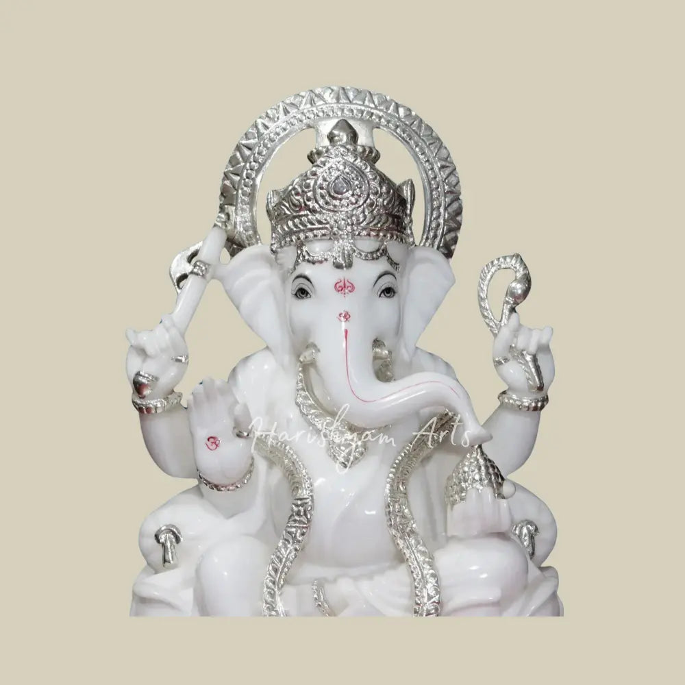 21" Pure White Vietnam Marble Ganesha Moorti