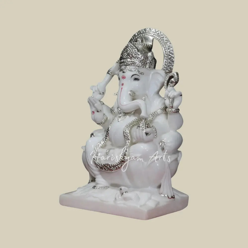 21" Pure White Vietnam Marble Ganesha Moorti