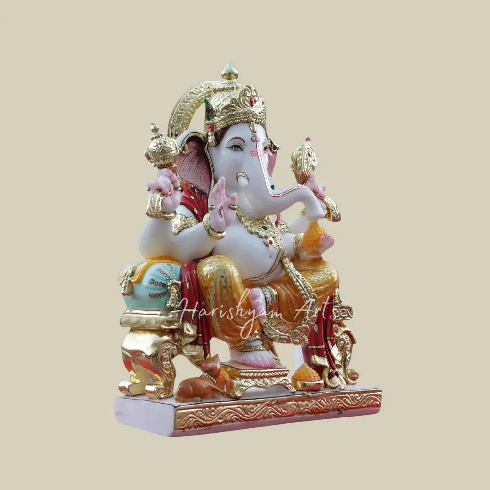 21" Vighnaharta Ganesha In Lalitasana Marble Murti