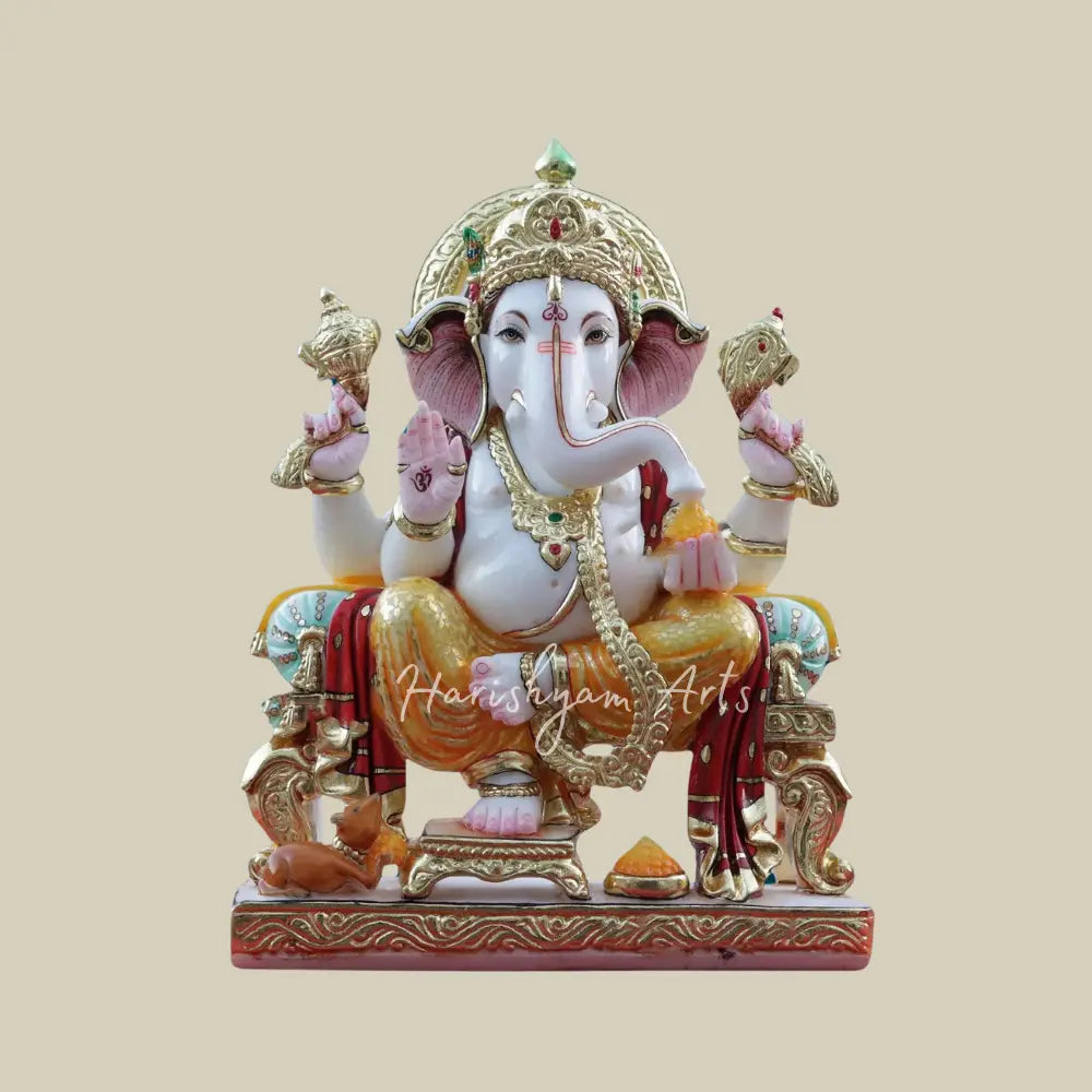 21" Vighnaharta Ganesha In Lalitasana Marble Murti