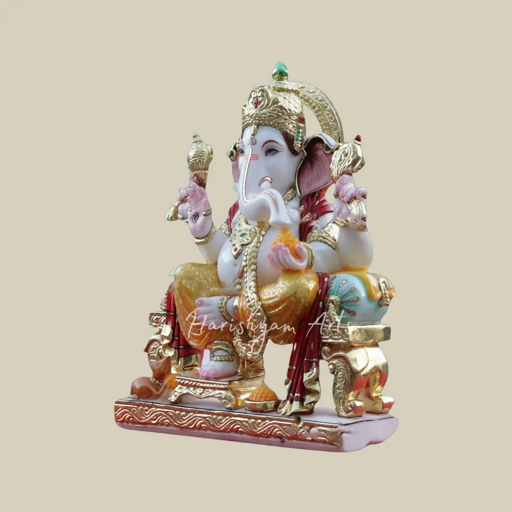 21" Vighnaharta Ganesha In Lalitasana Marble Murti