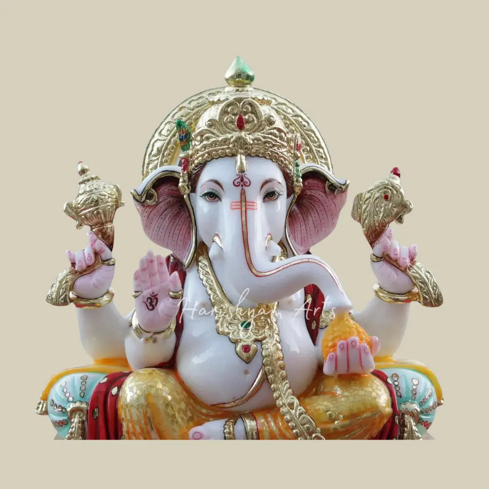 21" Vighnaharta Ganesha In Lalitasana Marble Murti