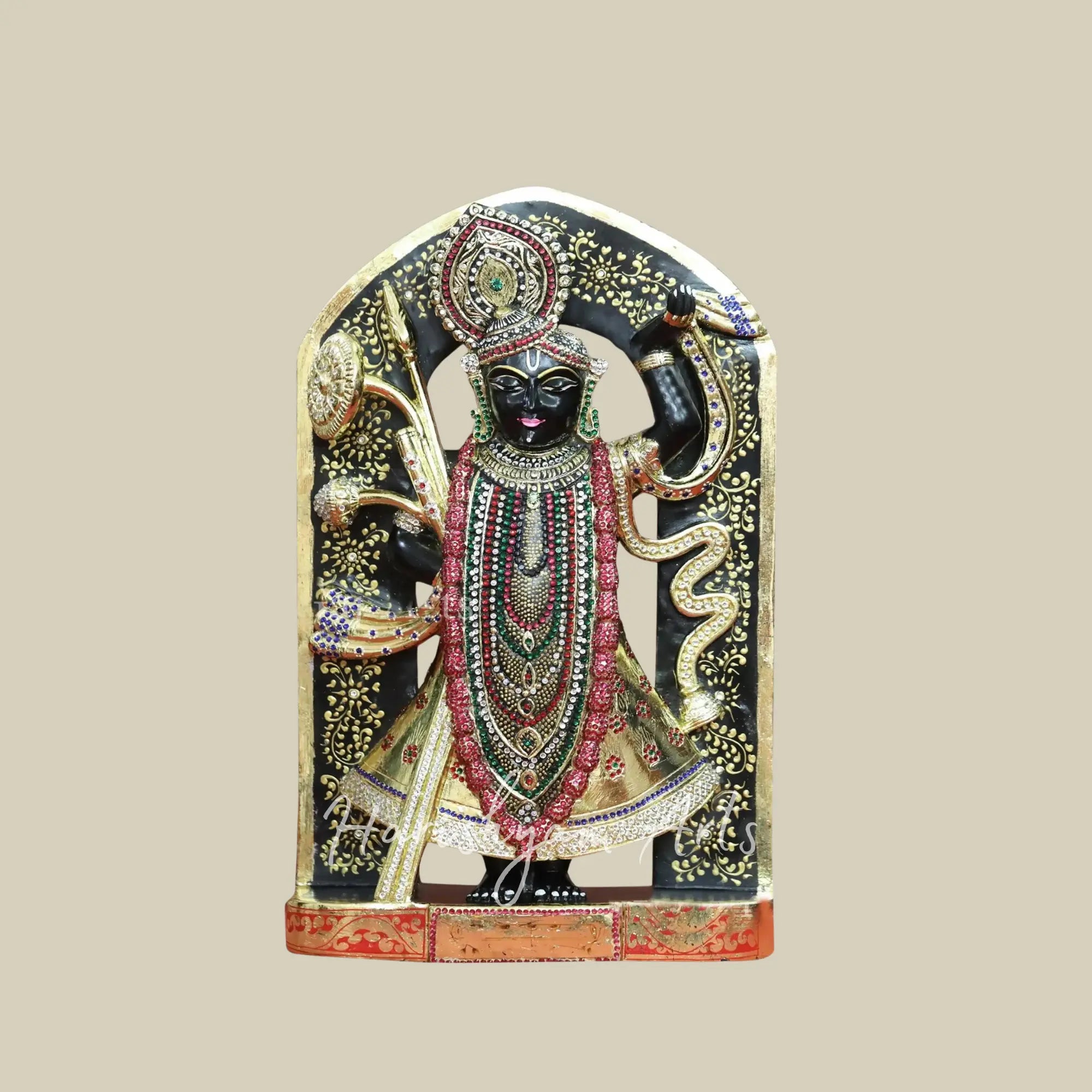 21 inches standing Marble Idol of Shrinathji Statue with Golden Ornaments