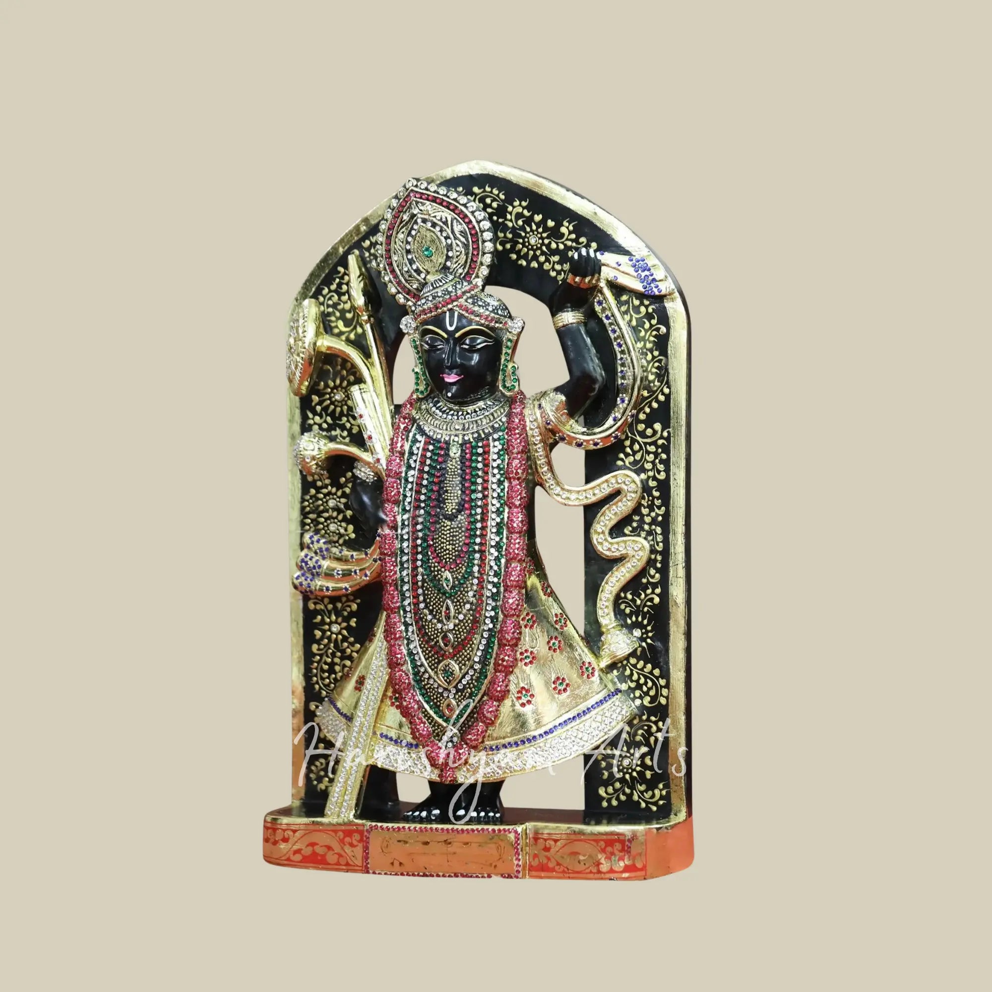 21 inches standing Marble Idol of Shrinathji Statue with Golden Ornaments 1