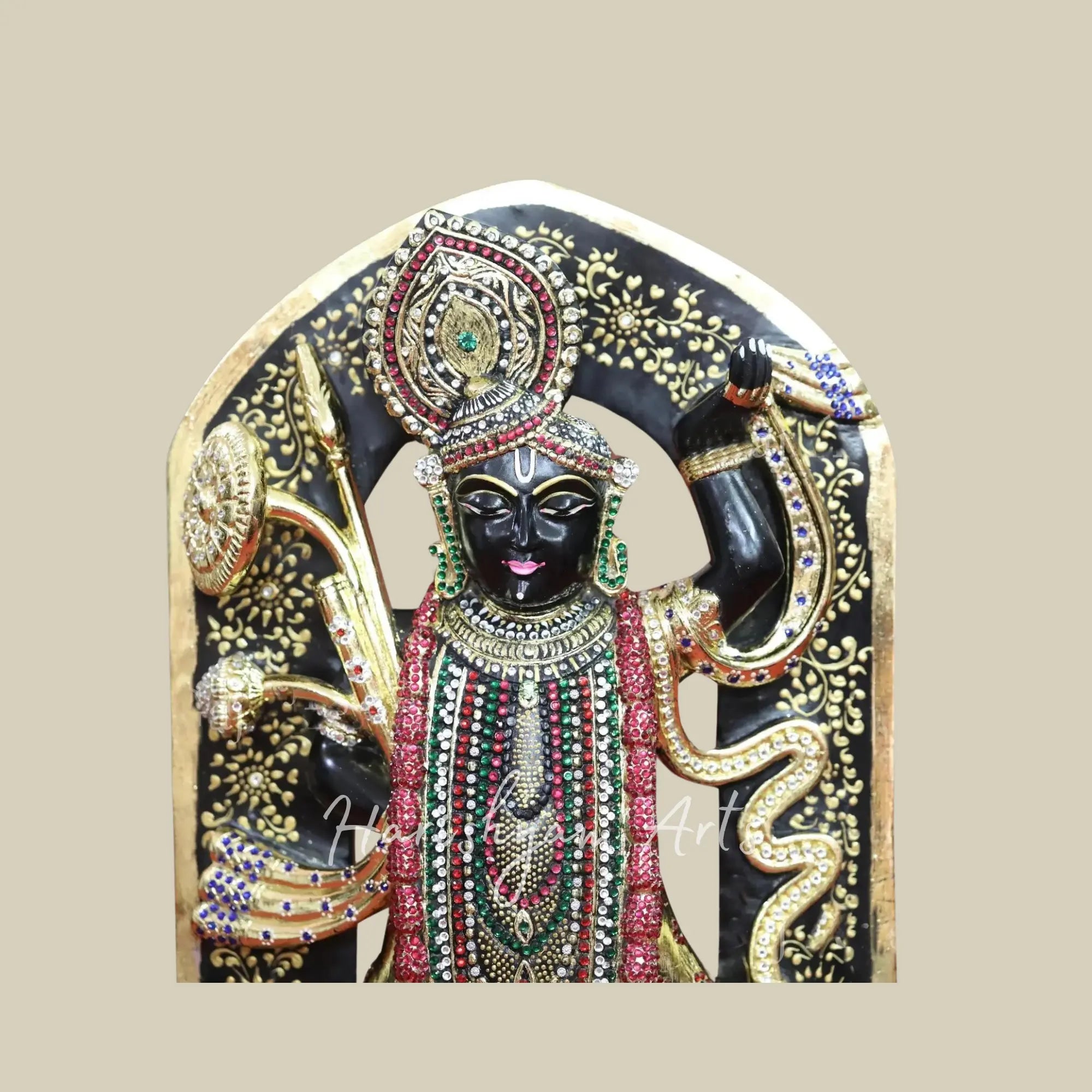 21 inches standing Marble Idol of Shrinathji Statue with Golden Ornaments 2