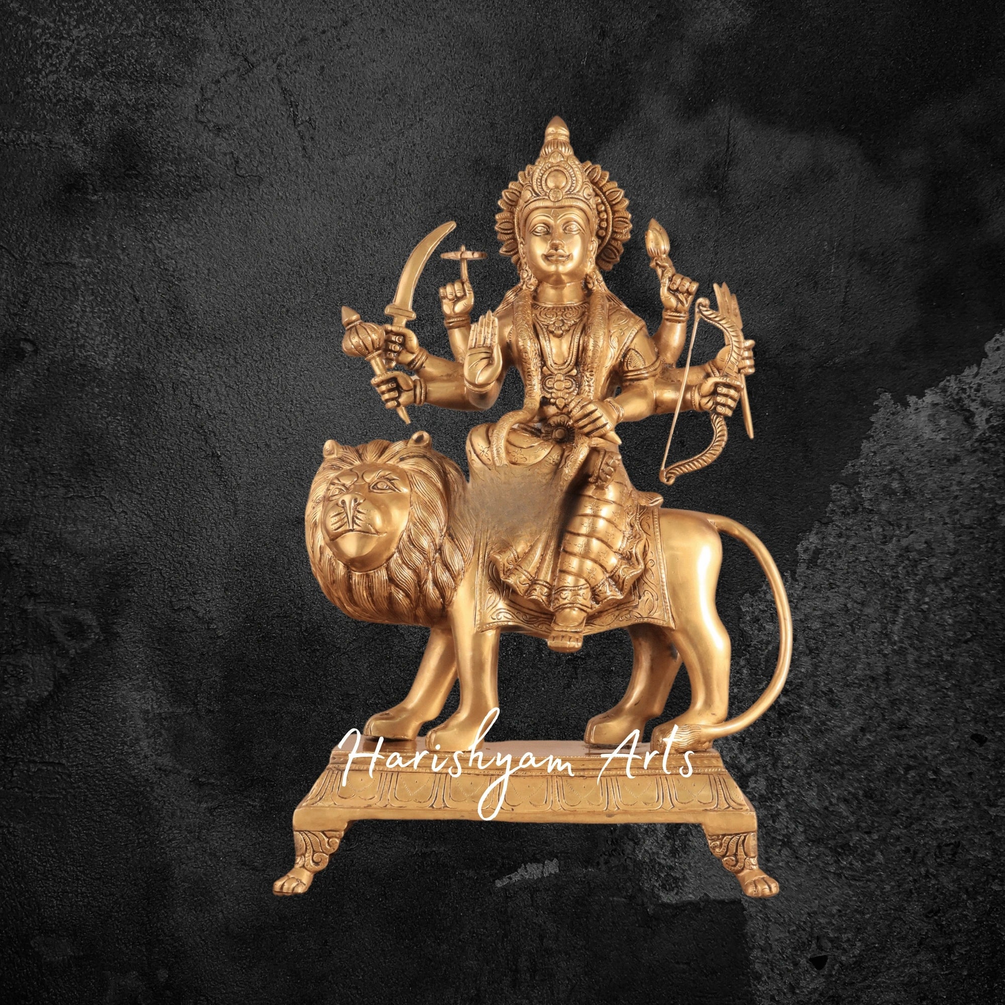 22" Antique Golden Brass Durga Mata Statue for Mandir & Navratri