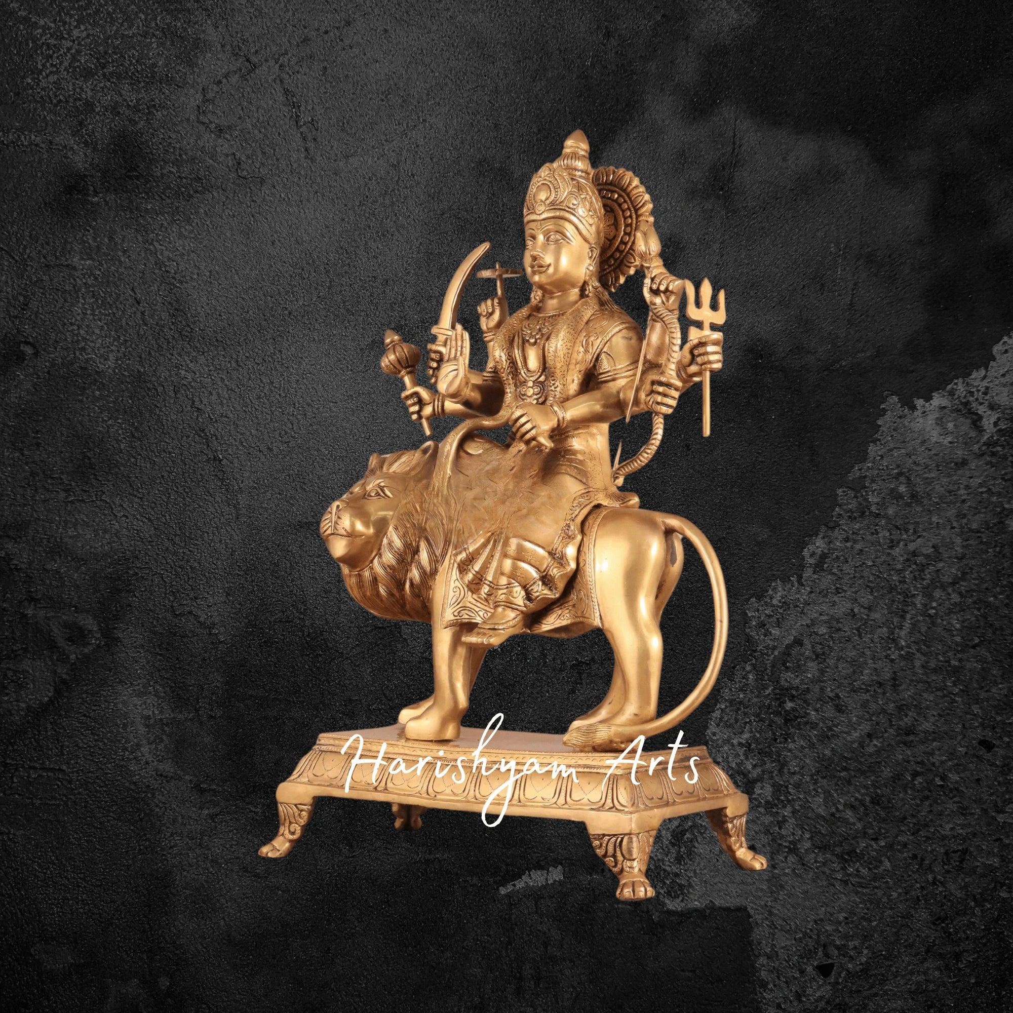 22" Antique Golden Brass Durga Mata Statue for Mandir & Navratri