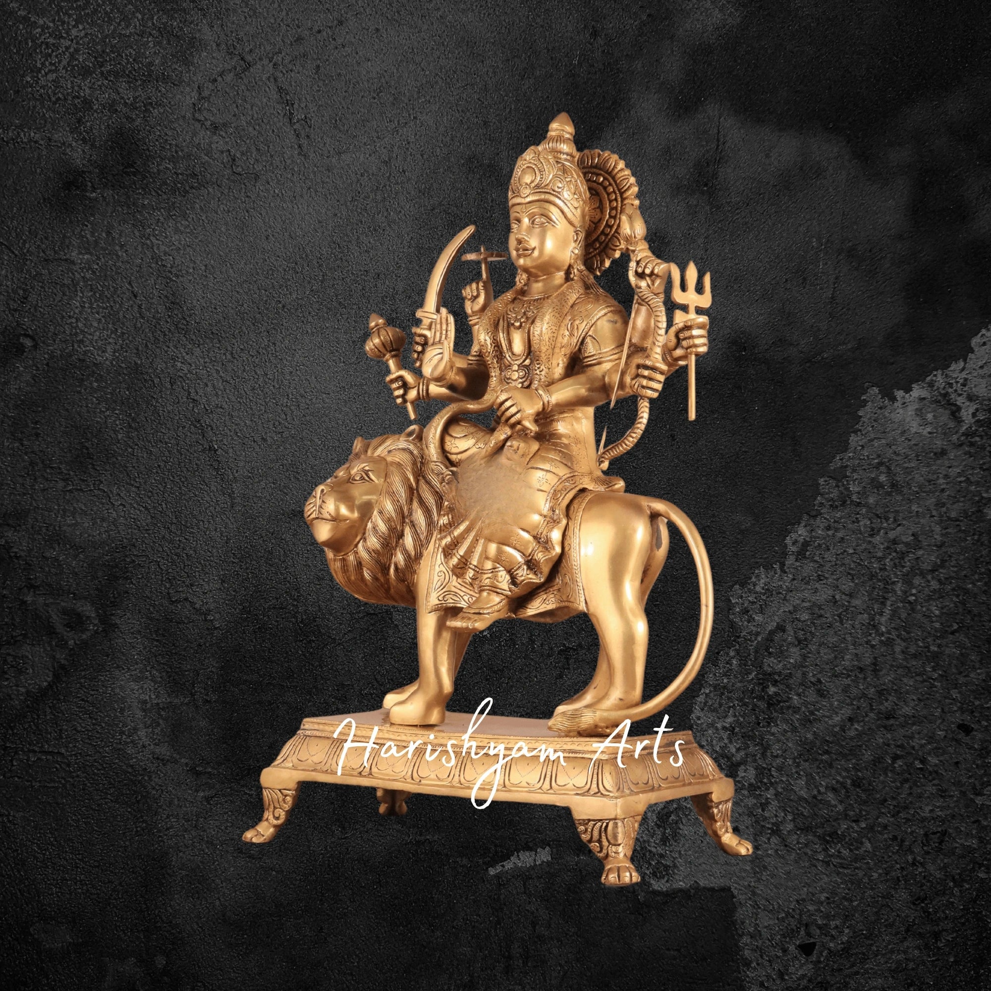22" Antique Golden Brass Durga Mata Statue for Mandir & Navratri