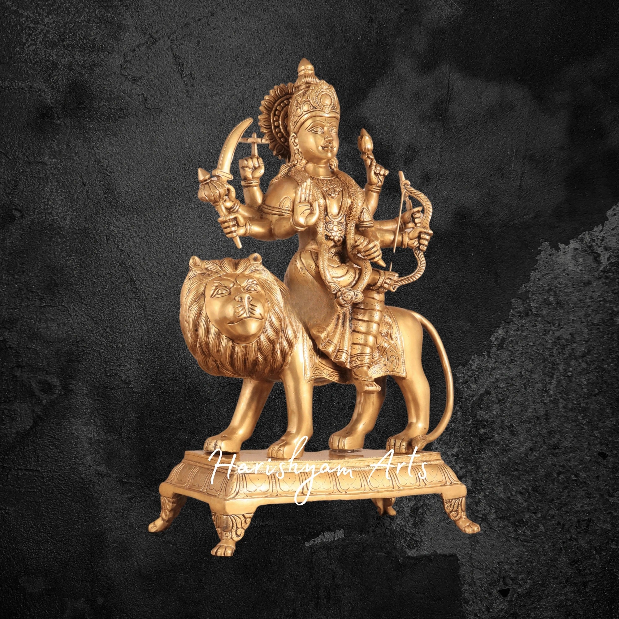 22" Antique Golden Brass Durga Mata Statue for Mandir & Navratri