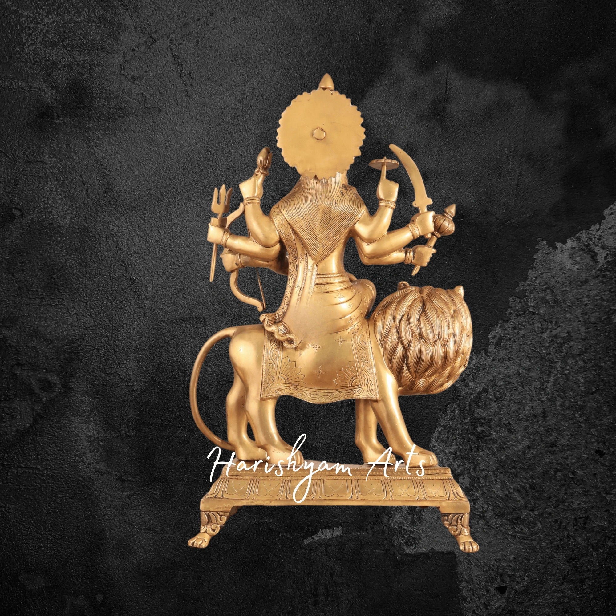 22" Antique Golden Brass Durga Mata Statue for Mandir & Navratri