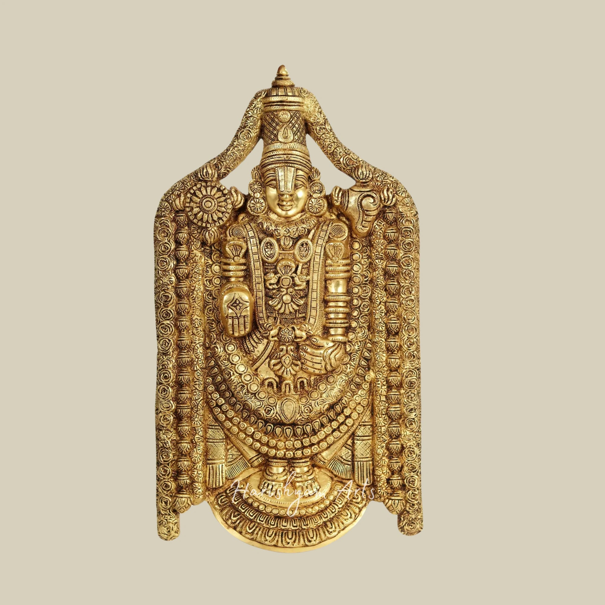 22" Ornate Tirupati Balaji Wall Hanging Statue in Brass for Temple and Home Décor