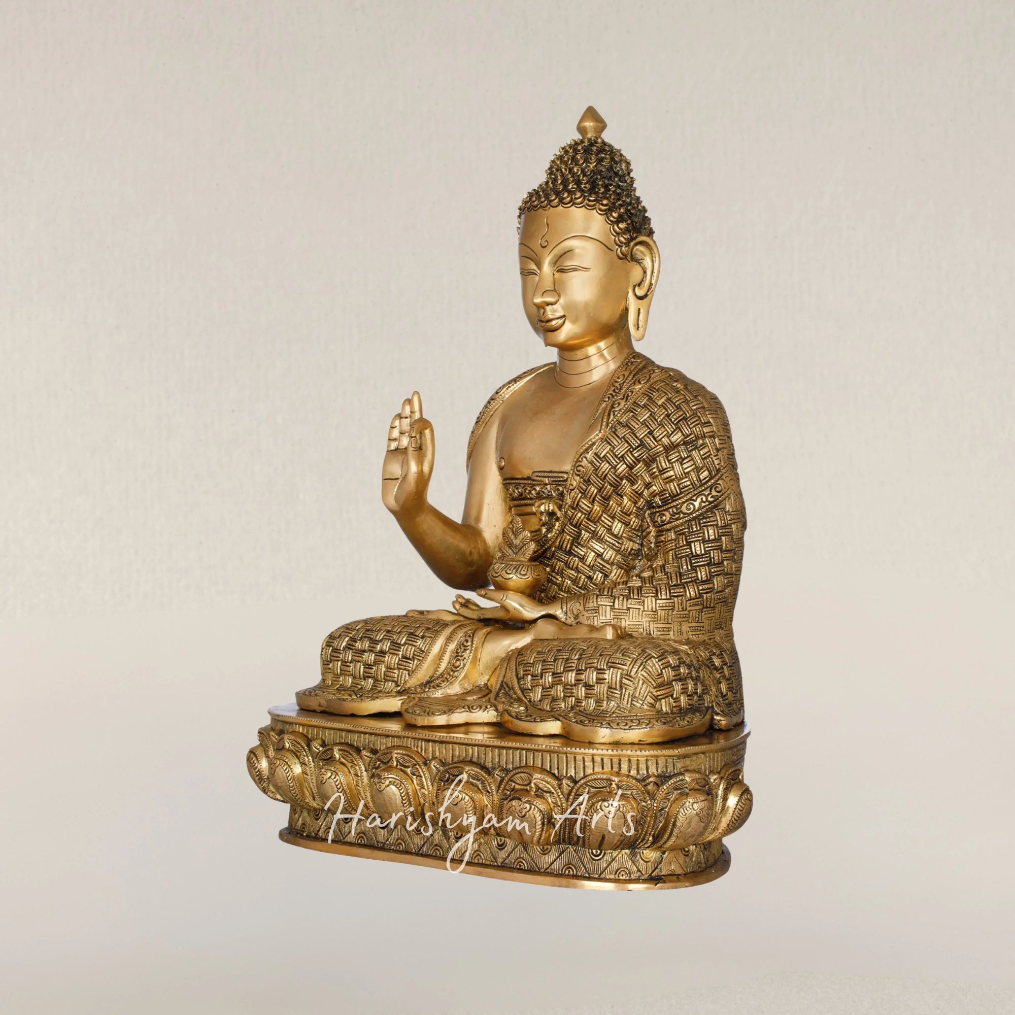 22" Padmasana Lord Buddha Brass Statue Wearing an Elegantly Detailed Woven Robe