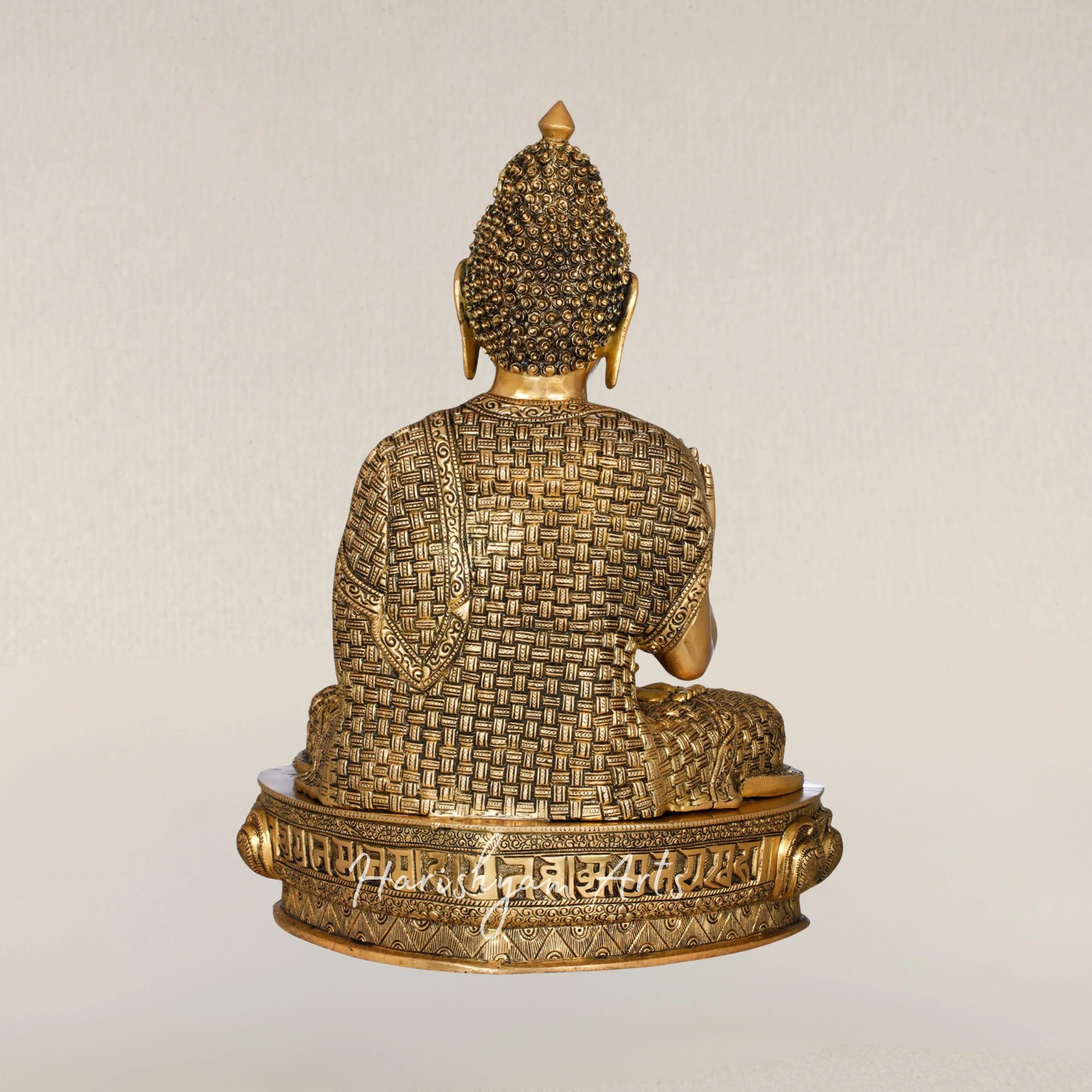 22" Padmasana Lord Buddha Brass Statue Wearing an Elegantly Detailed Woven Robe