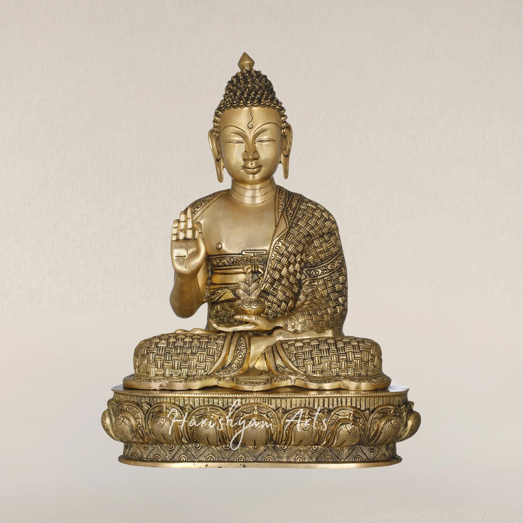 22" Padmasana Lord Buddha Brass Statue Wearing an Elegantly Detailed Woven Robe