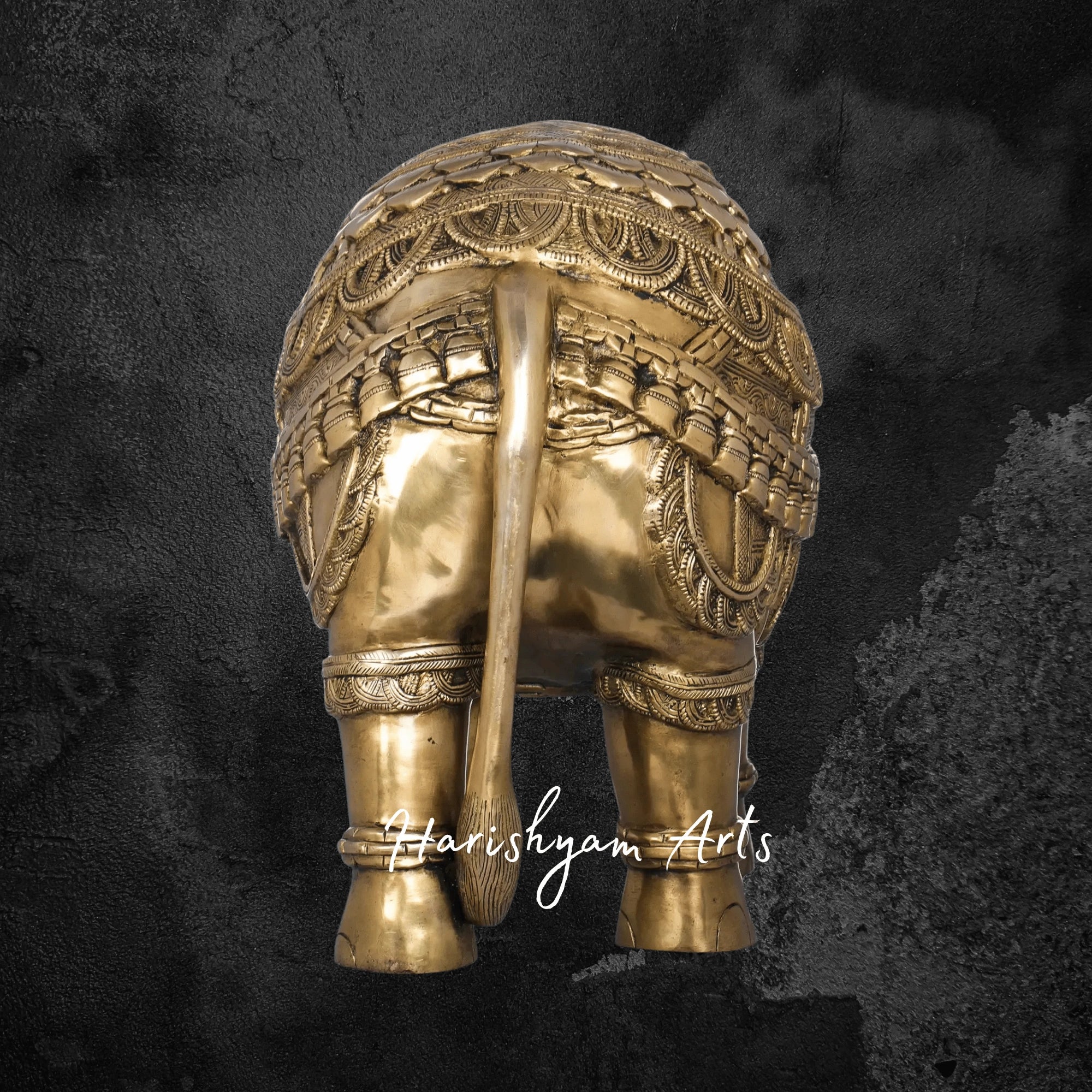 22" Sacred Brass Temple Elephants with Upraised Trunks and Bells