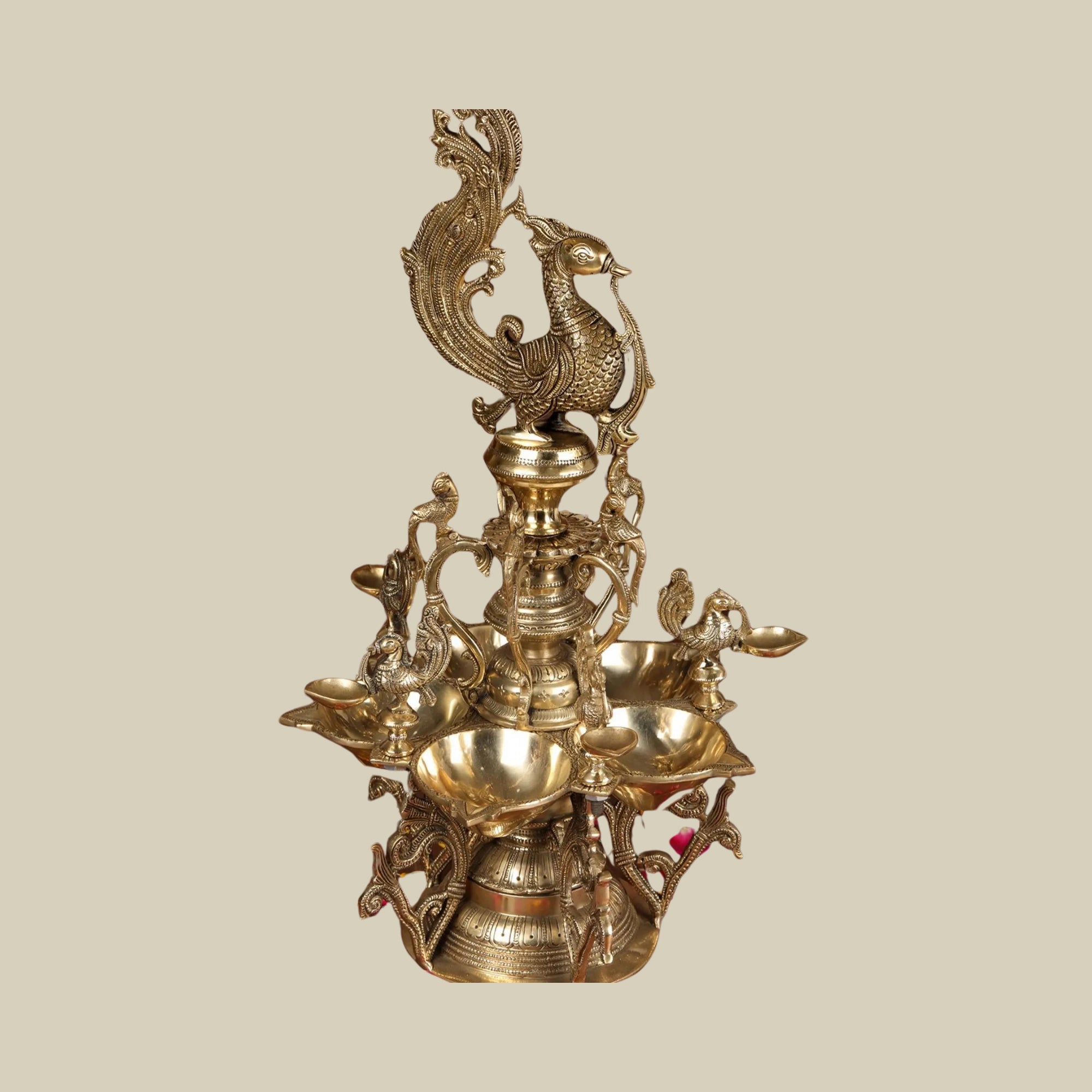 22" Brass Peacock Lamp for Auspicious Occasions