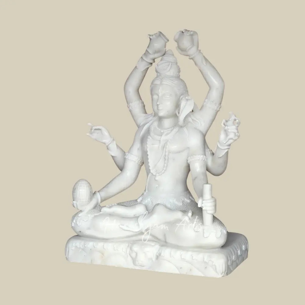 22" six Armed White Marble Shiva Moorti