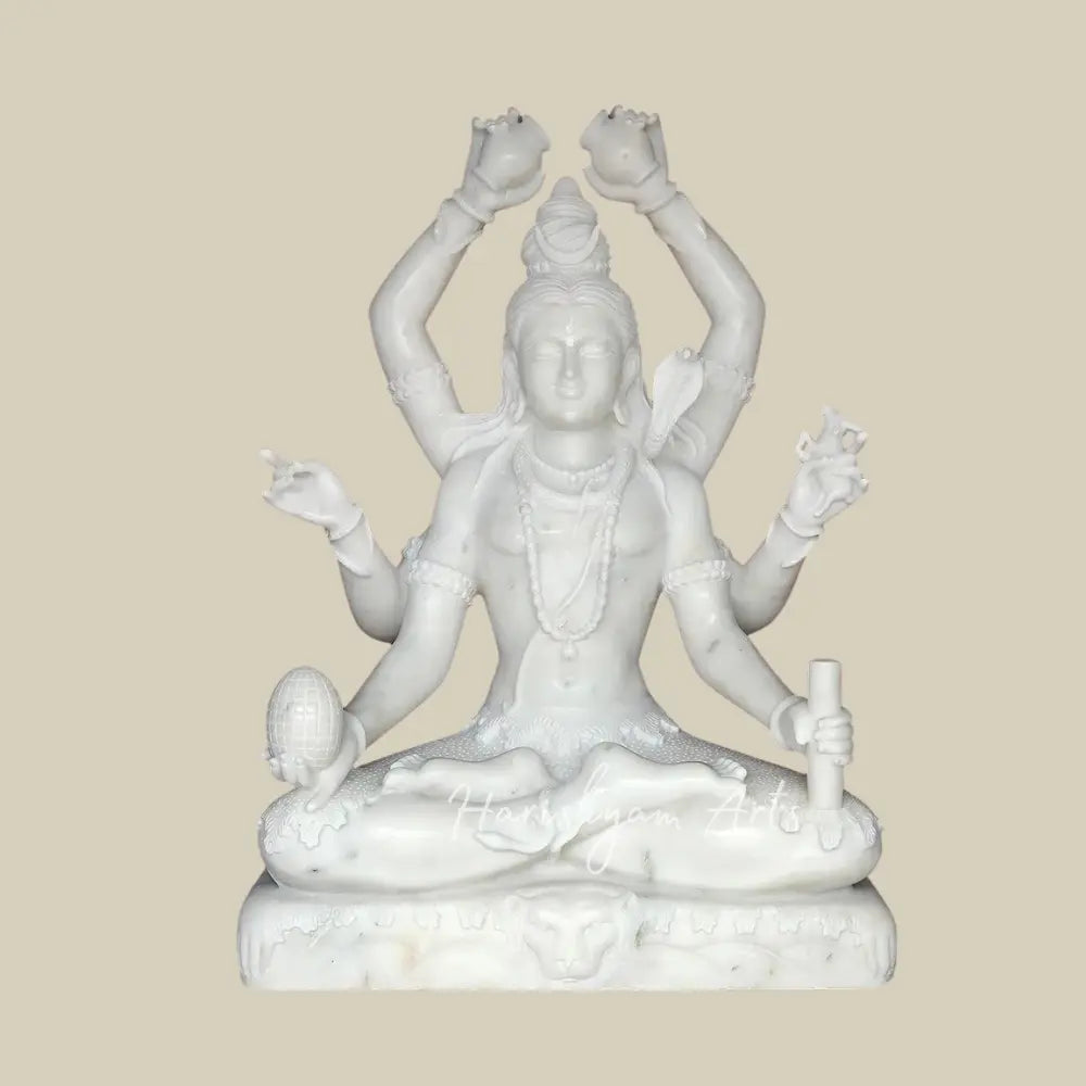 22" six Armed White Marble Shiva Moorti