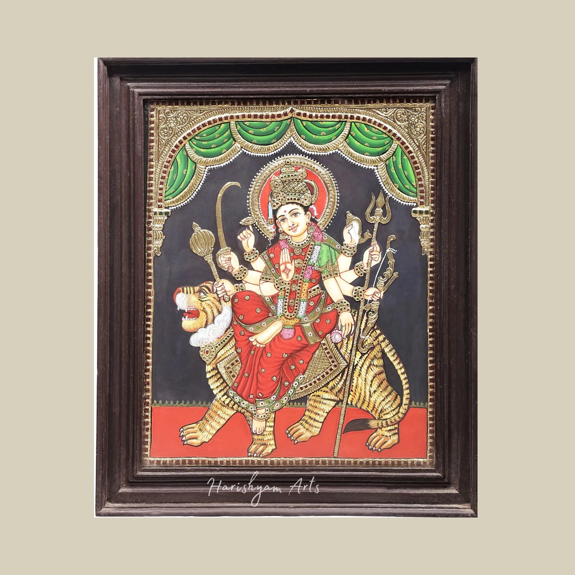 23" Ashtabhuja Durga Tanjore Painting with Traditional Artistic Design