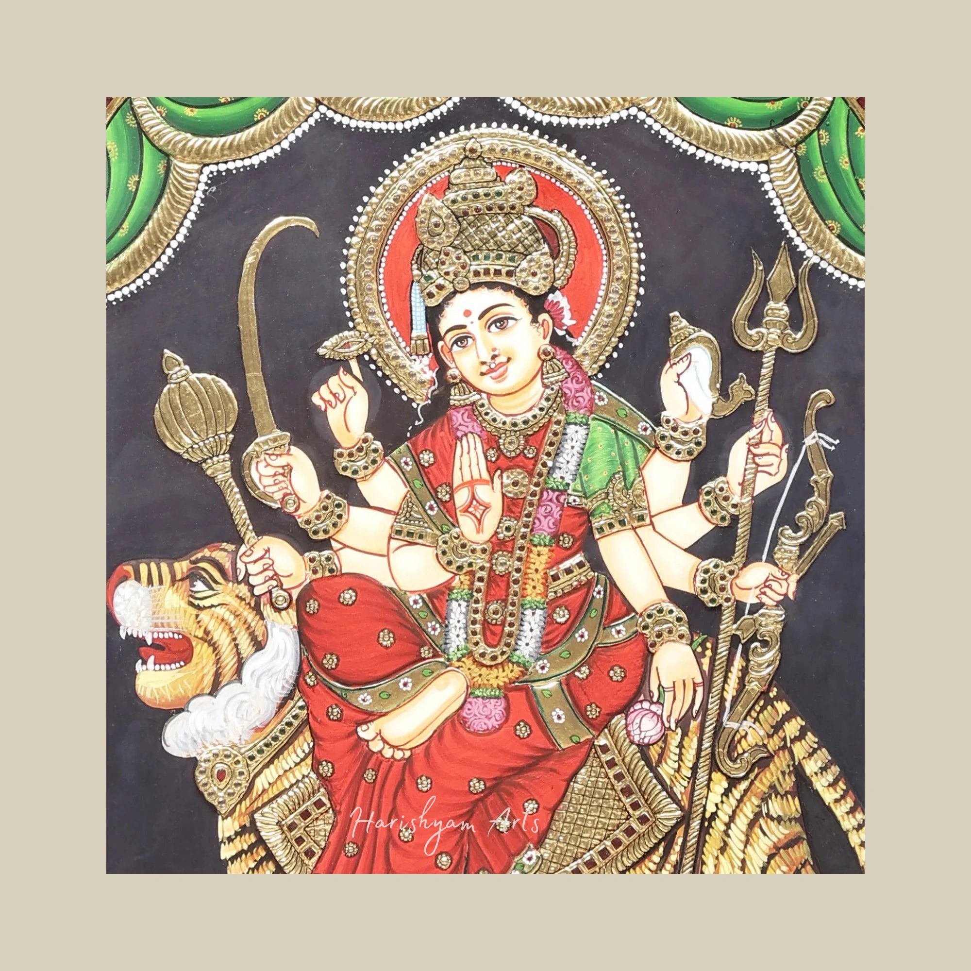 23" Ashtabhuja Durga Tanjore Painting with Traditional Artistic Design