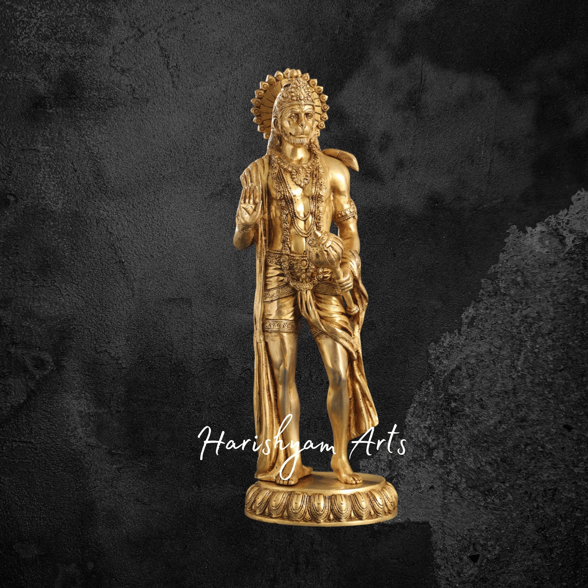23" Brass Standing Hanuman Idol with Fine Detailing for Pooja and Office Decor