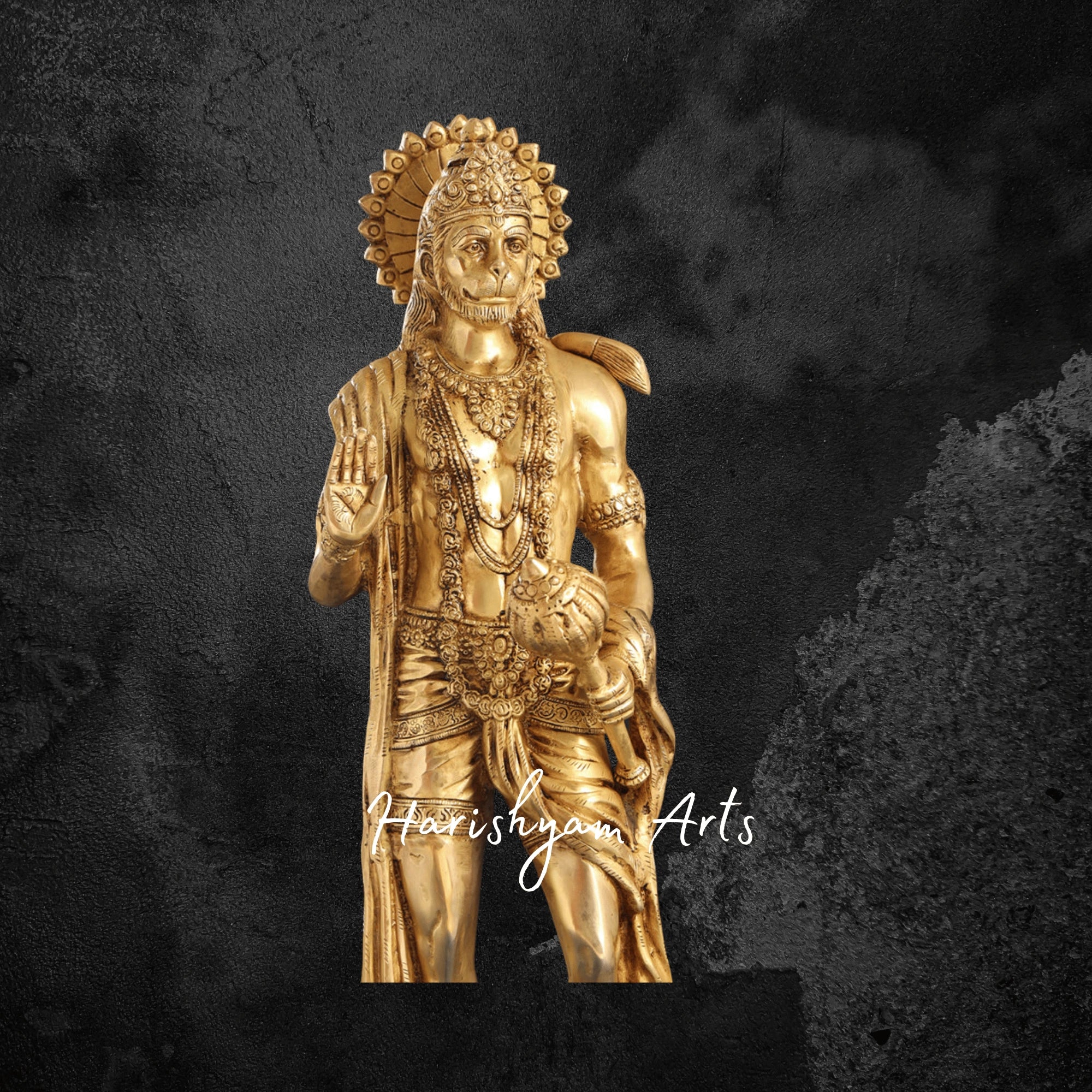 23" Brass Standing Hanuman Idol with Fine Detailing for Pooja and Office Decor