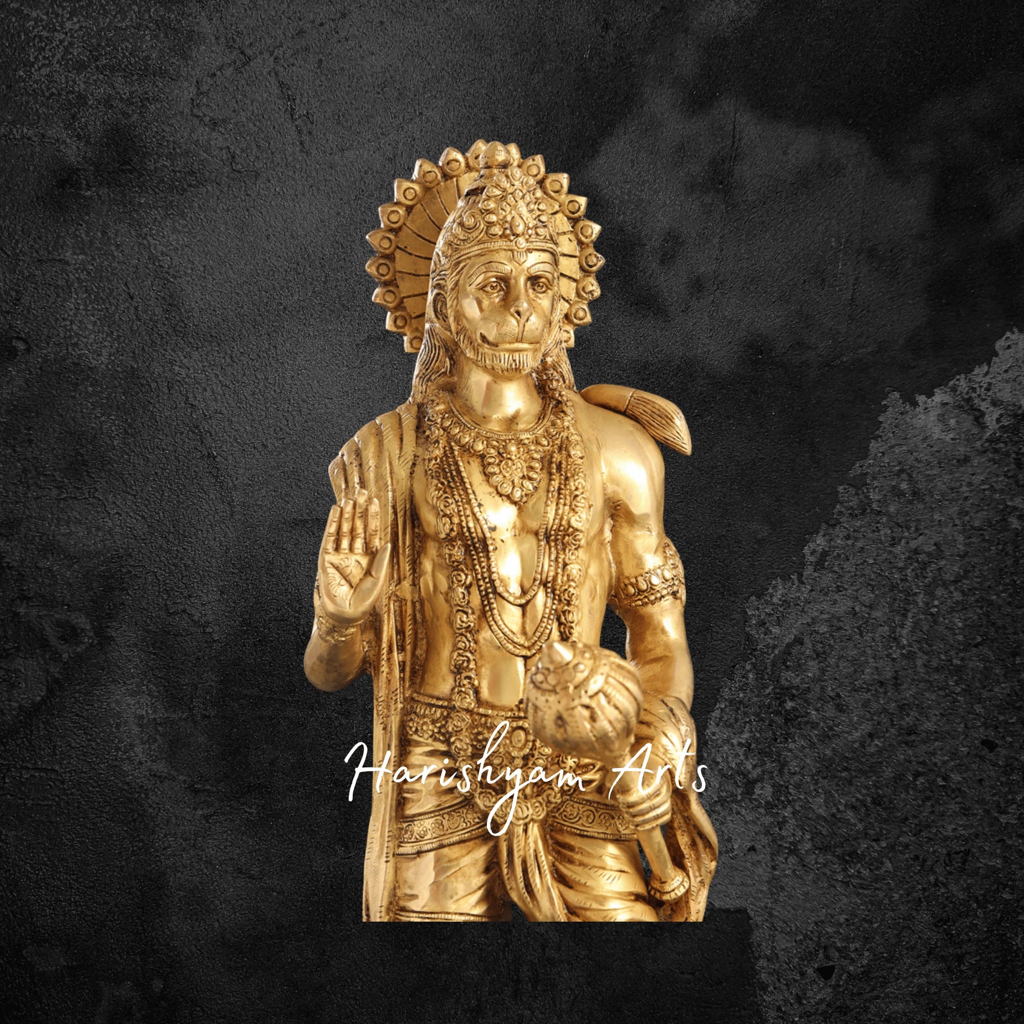 23" Brass Standing Hanuman Idol with Fine Detailing for Pooja and Office Decor