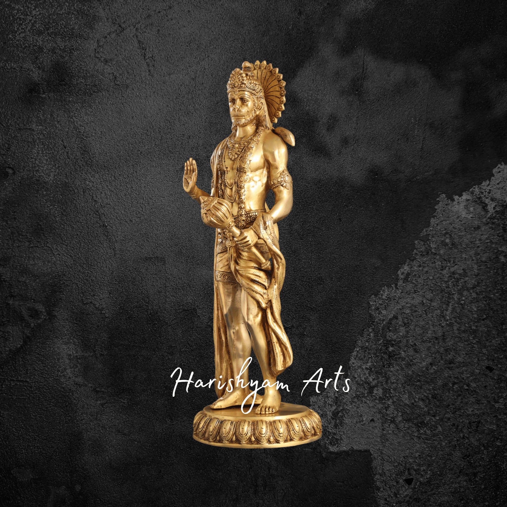 23" Brass Standing Hanuman Idol with Fine Detailing for Pooja and Office Decor