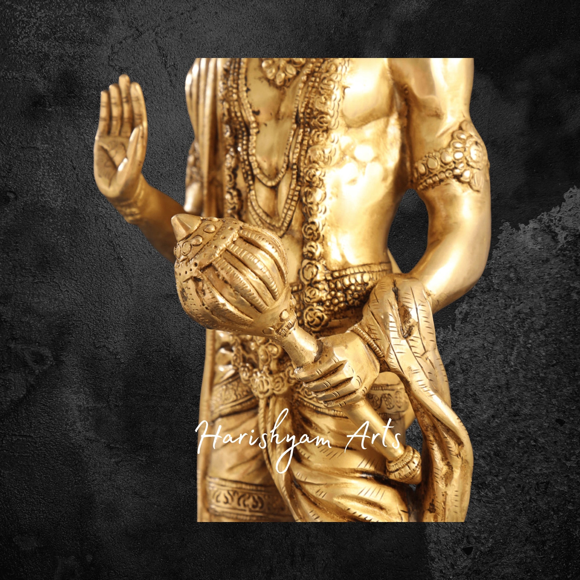 23" Brass Standing Hanuman Idol with Fine Detailing for Pooja and Office Decor