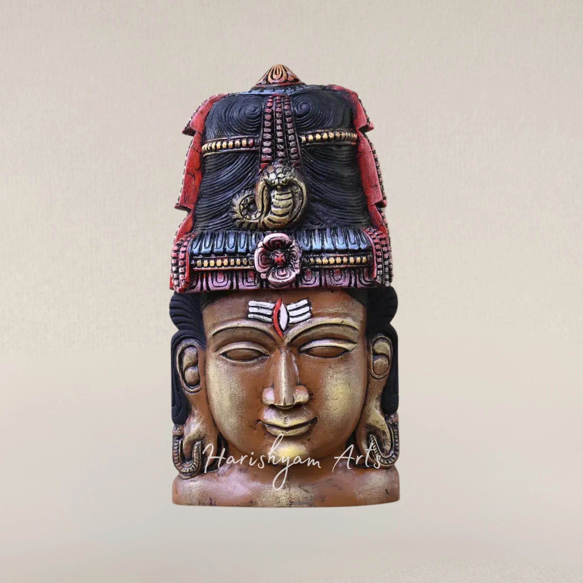23" Colorful Shiva Wooden Divine Face Mask Statue