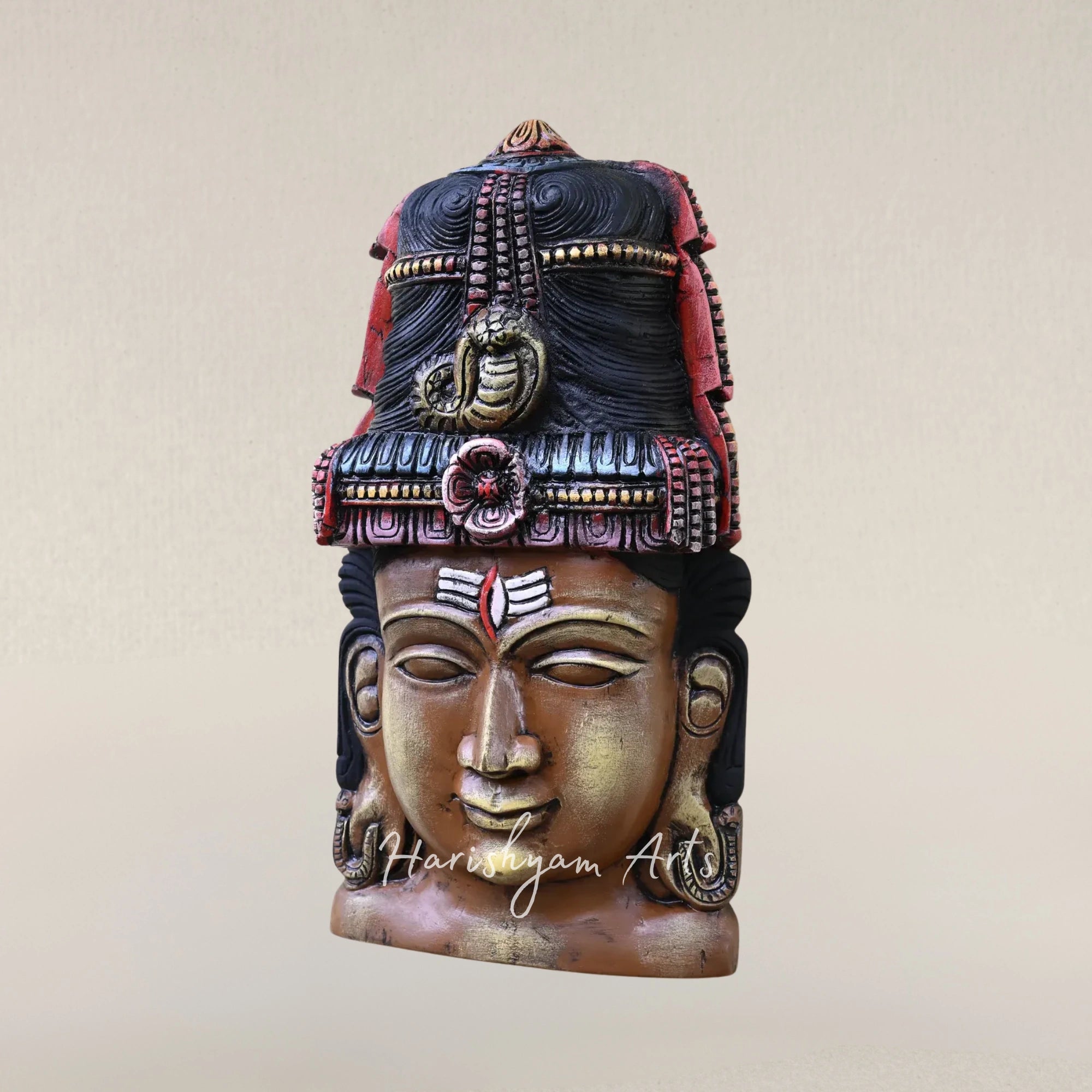 23" Colorful Shiva Wooden Divine Face Mask Statue