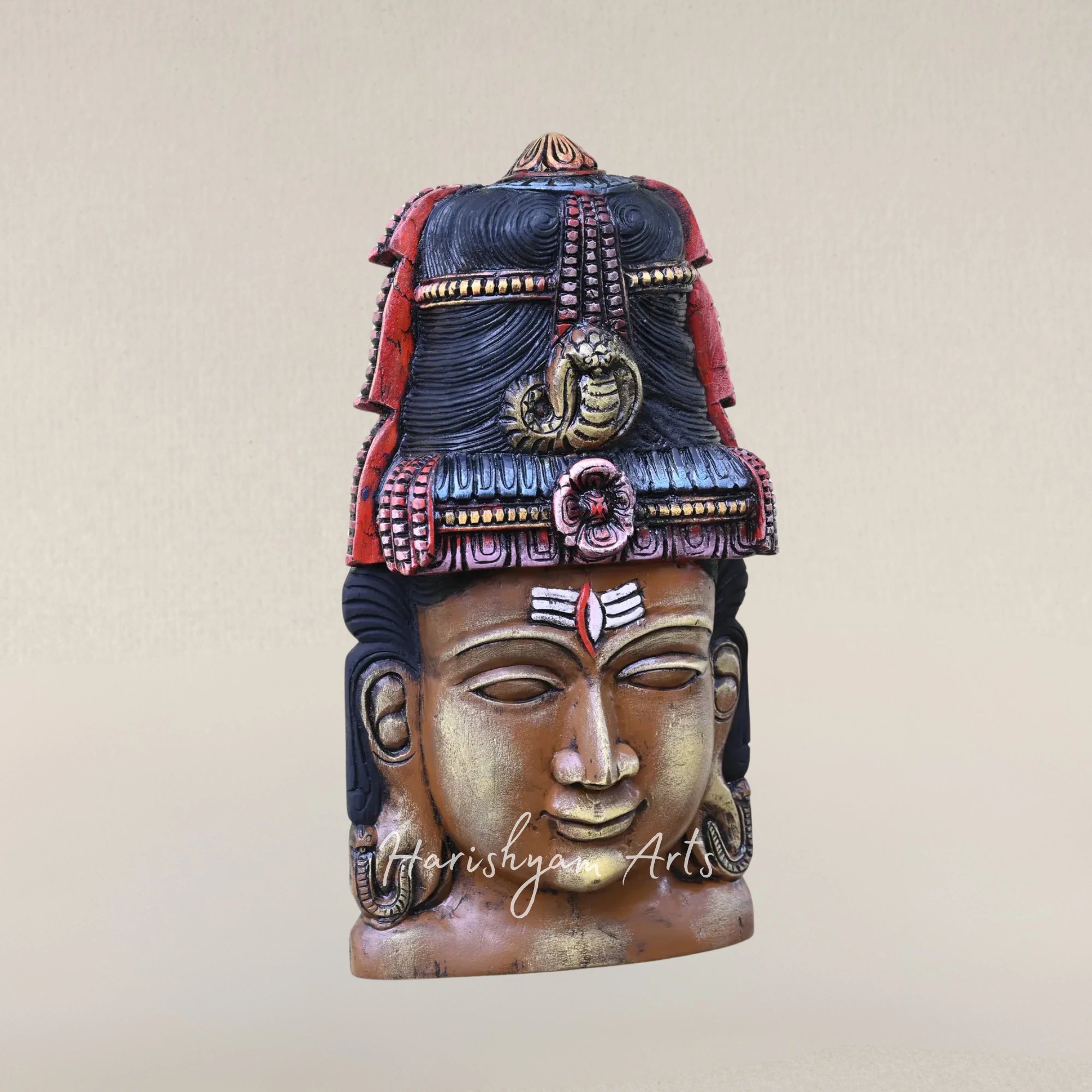 23" Colorful Shiva Wooden Divine Face Mask Statue