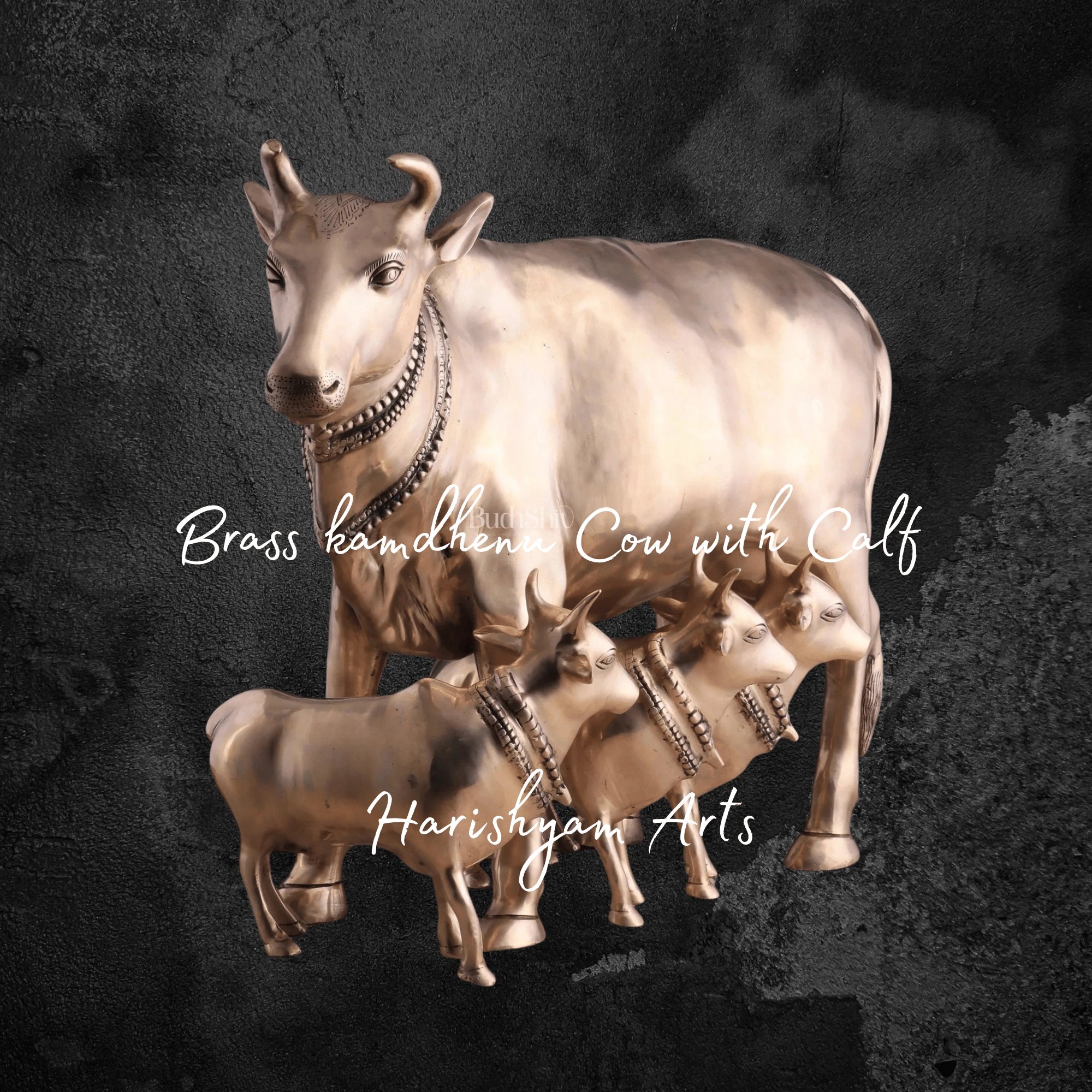 23" Divine Brass Gomata Cow Statue Shielding Calves Vastu Blessing Idol