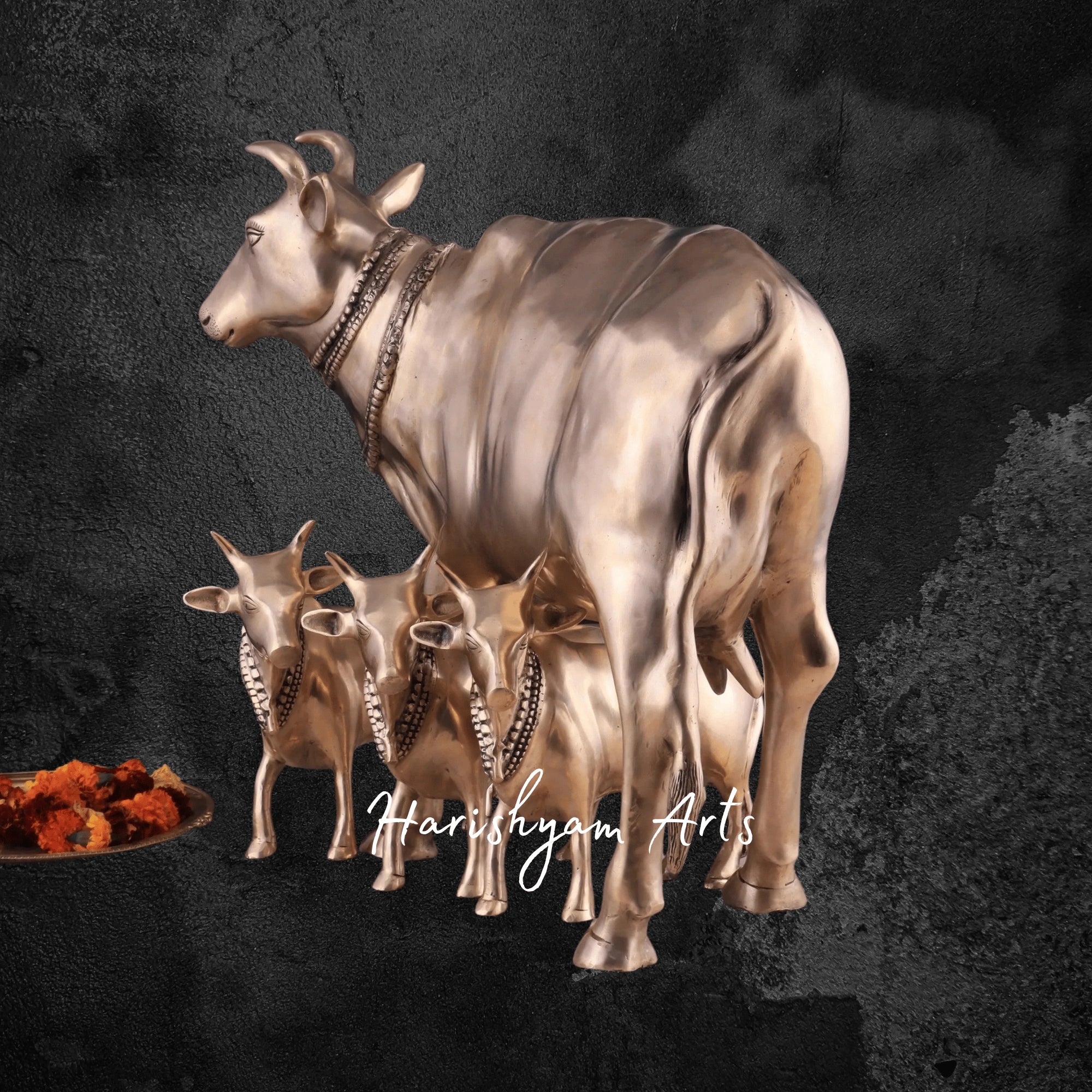 23" Divine Brass Gomata Cow Statue Shielding Calves Vastu Blessing Idol