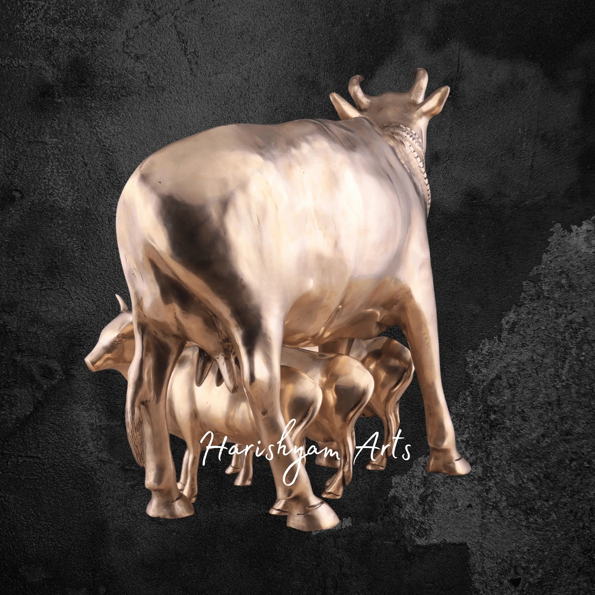 23" Divine Brass Gomata Cow Statue Shielding Calves Vastu Blessing Idol