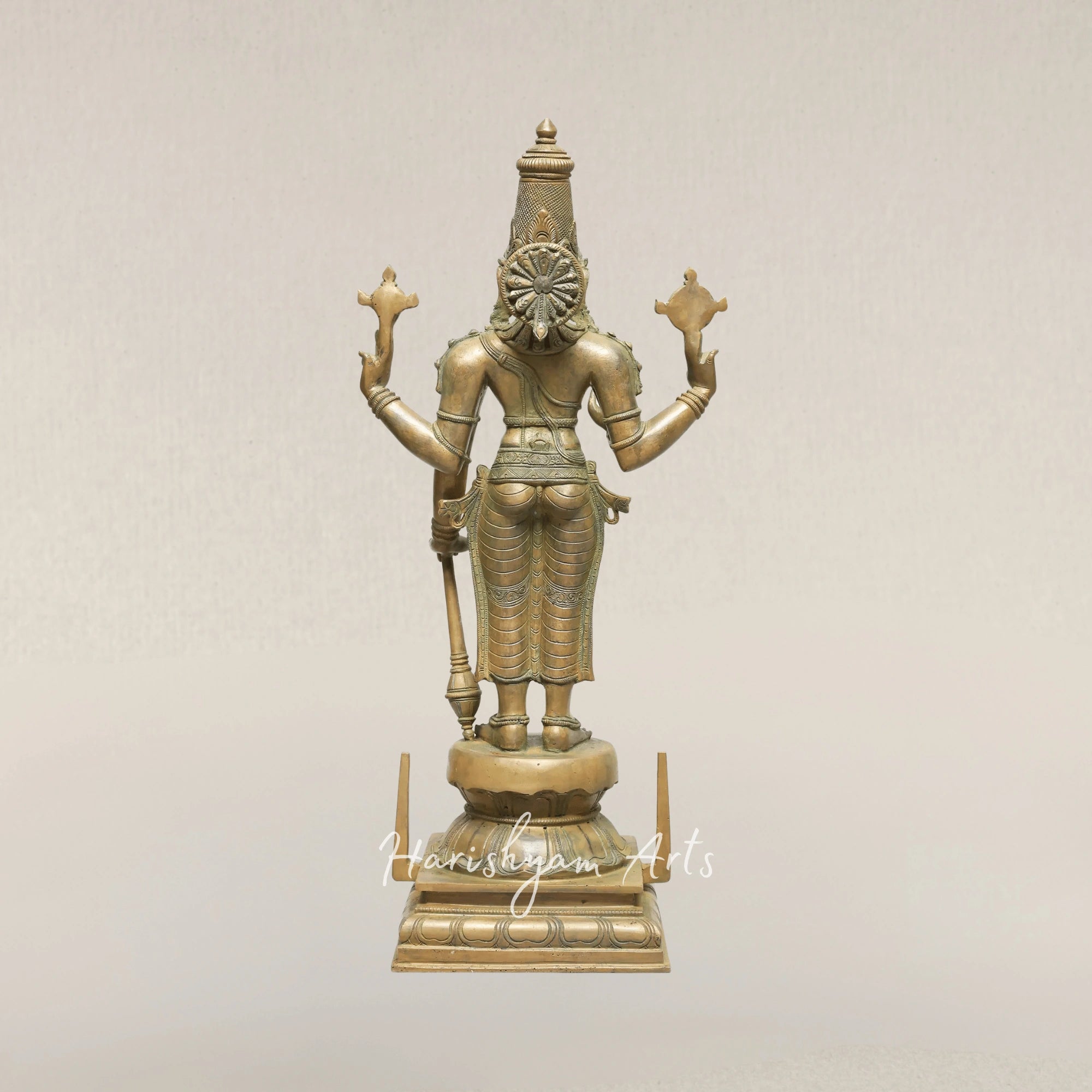 23" Four Armed Standing Maha Vishnu Panchaloha Bronze Idol in Traditional Lost Wax Craft