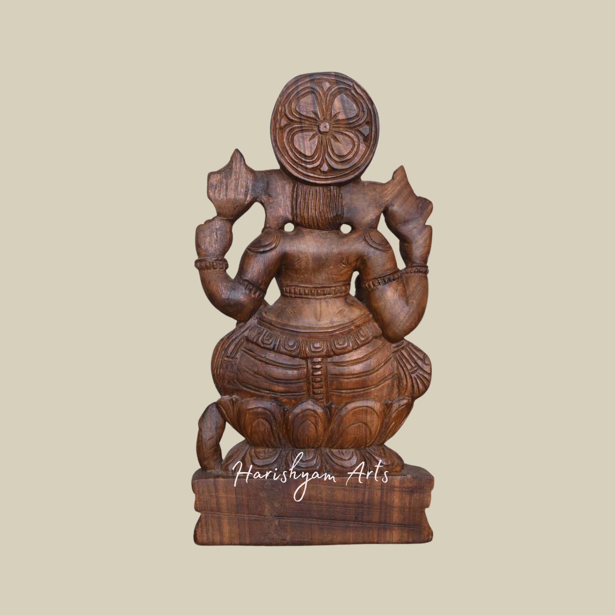 23" Ganesha Wooden Murti for Temple Right Trunk Seated on Petal Lotus with Fine Finishing Home Decor4