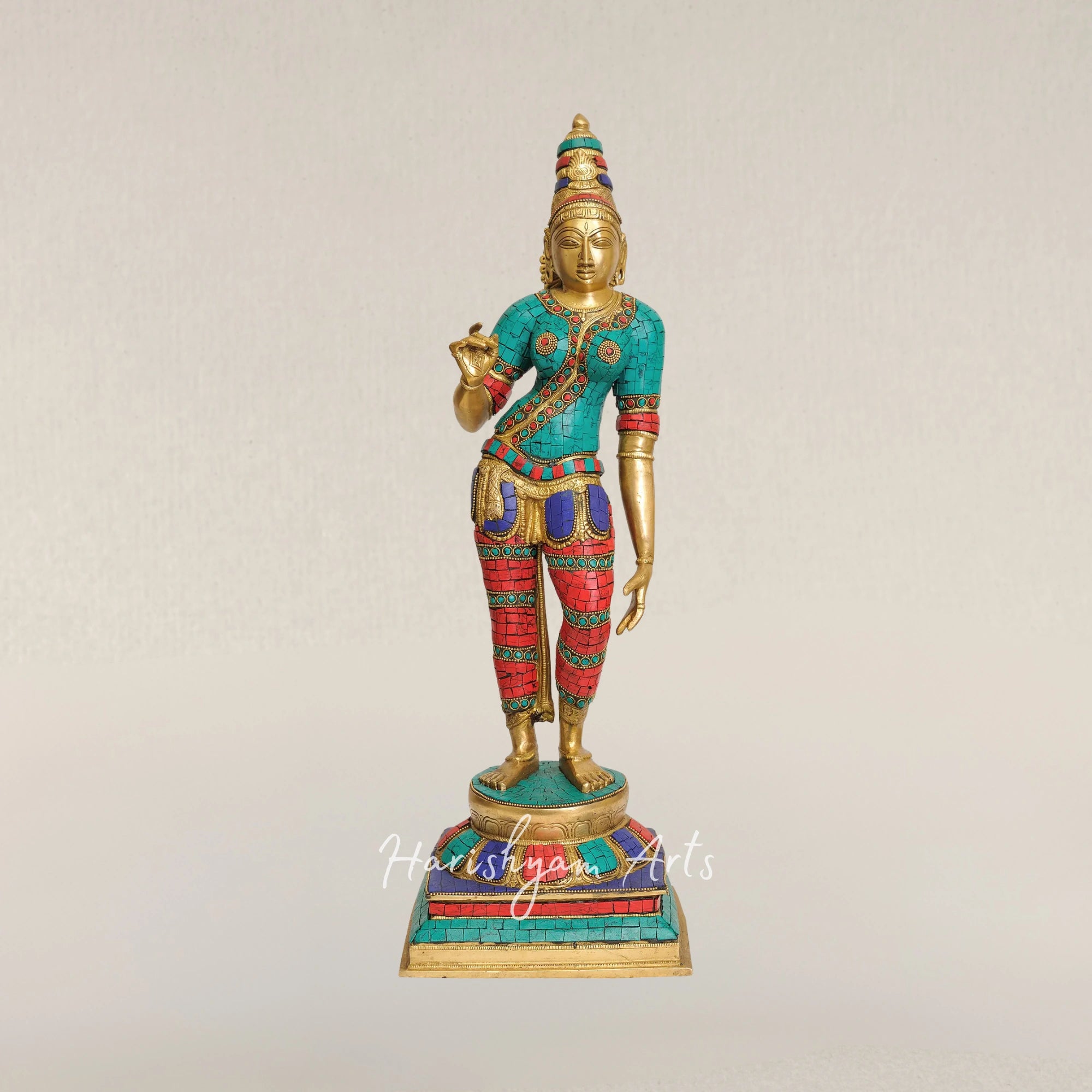 23" Standing Goddess Parvati Handmade Brass Idol for Home and Temple Decor