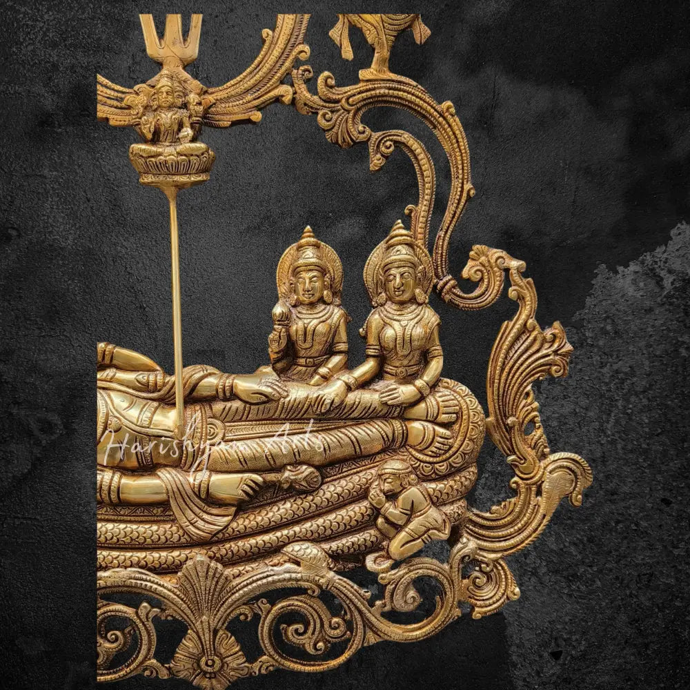 23” Brass Vishnu Lakshmi Wall Assent On Sheshnaag