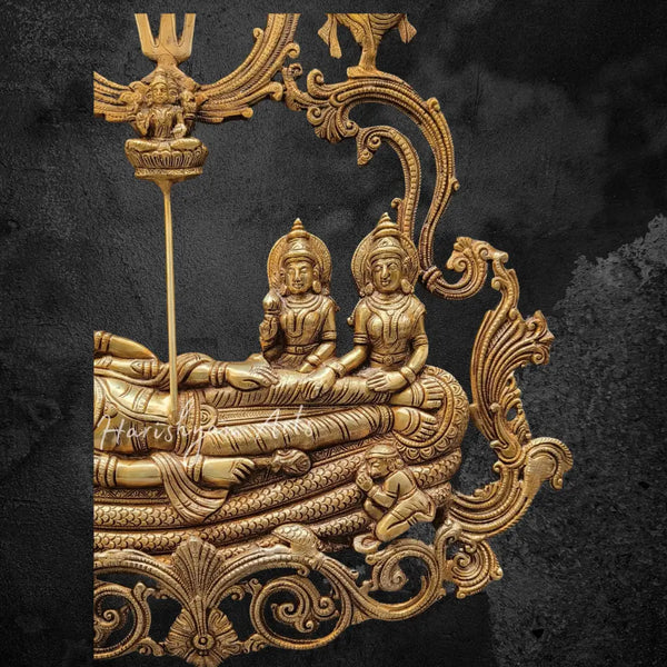 23” Brass Vishnu Lakshmi Wall Assent On Sheshnaag