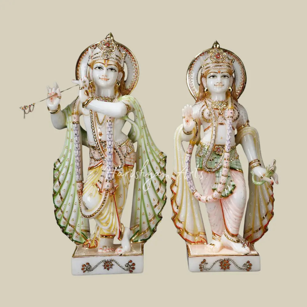 23" Handmade Large White Marble Radha Krishna Moorti