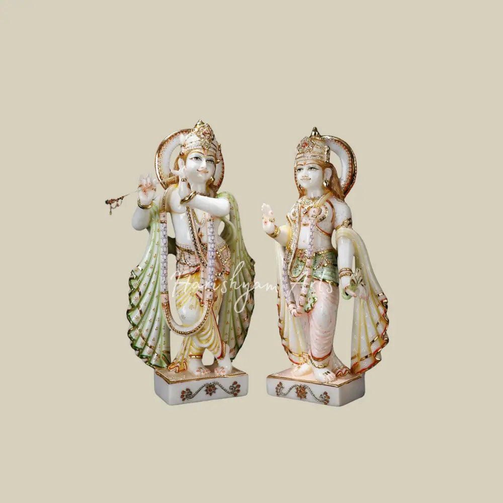 23" Handmade Large White Marble Radha Krishna Moorti