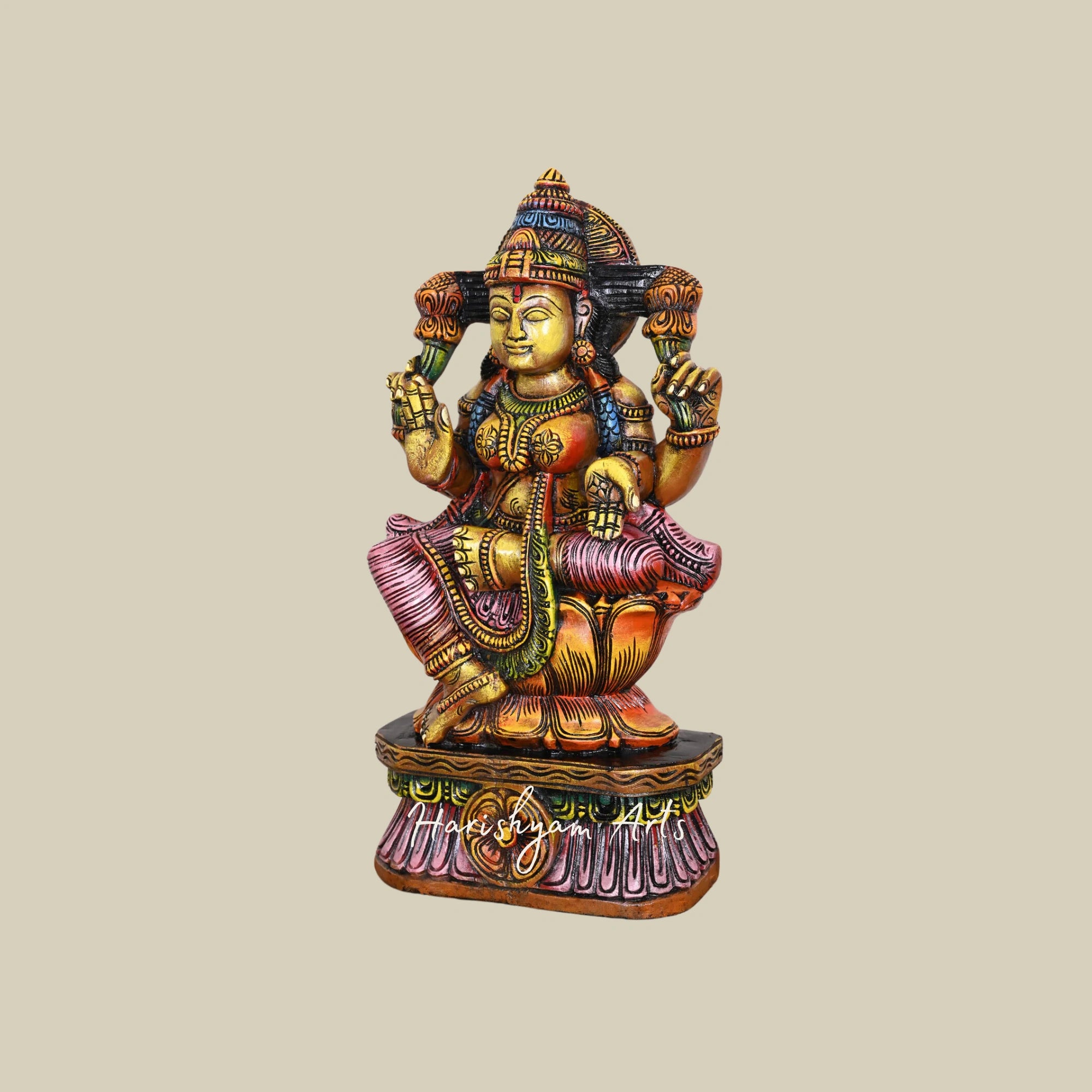 24.5 Carved Wooden Lakshmi Murti of Narayani Mahalakshmi Holding Lotus1