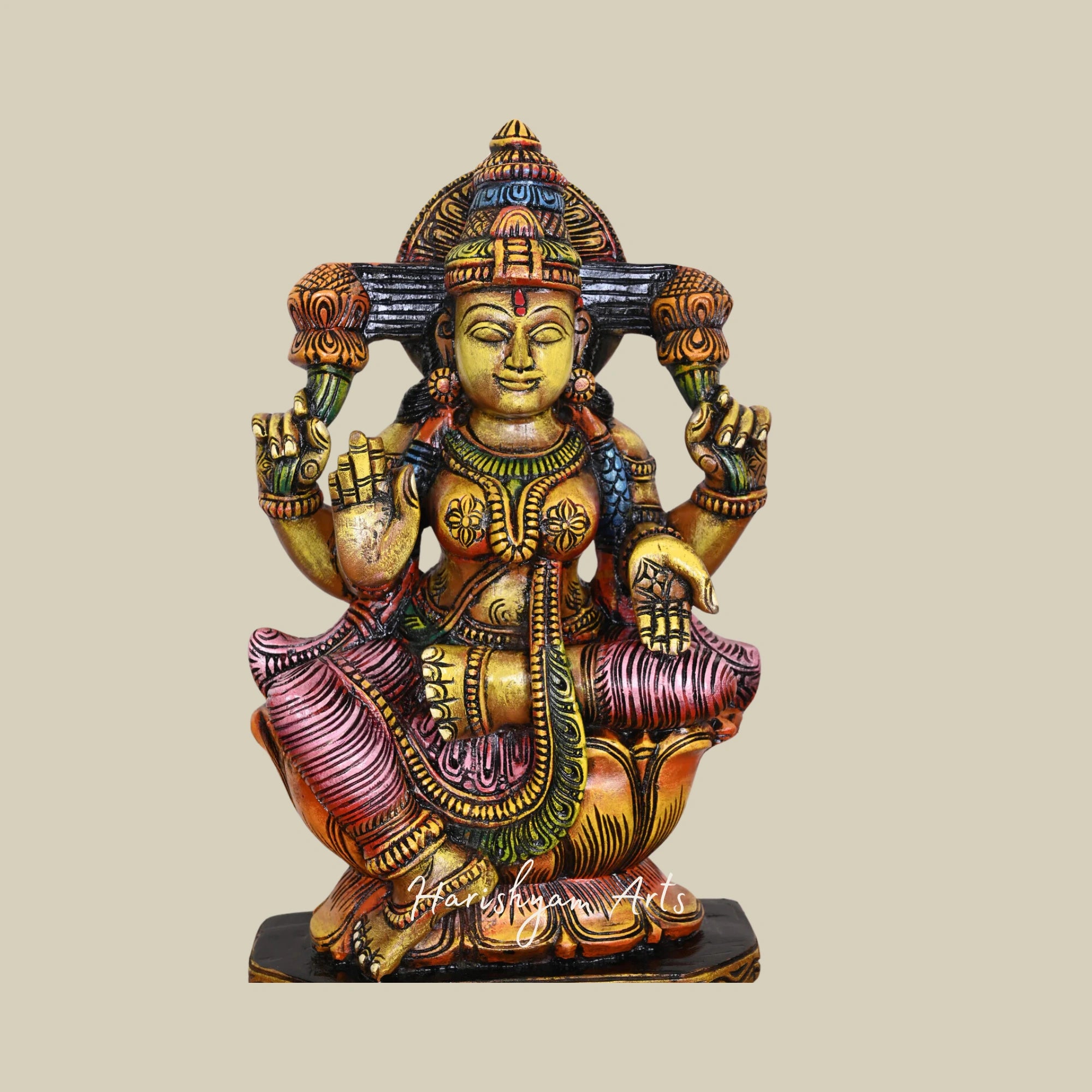 24.5 Carved Wooden Lakshmi Murti of Narayani Mahalakshmi Holding Lotus2