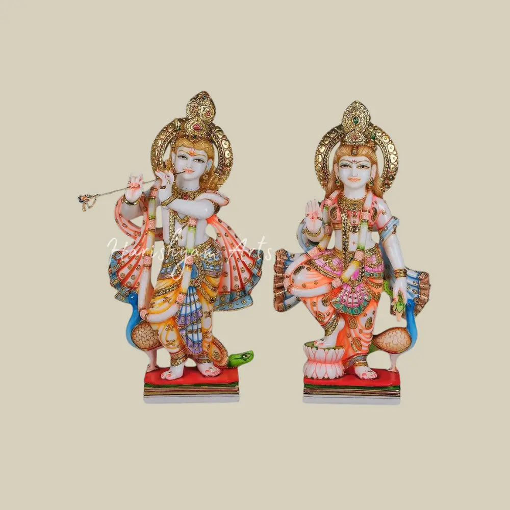 24" Radha Krishna Statue in White Marble