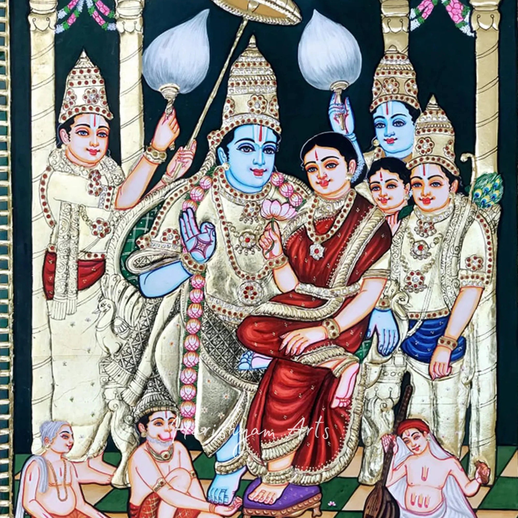 24" Classic Ram Darbar Tanjore Painting for Spiritual Decor