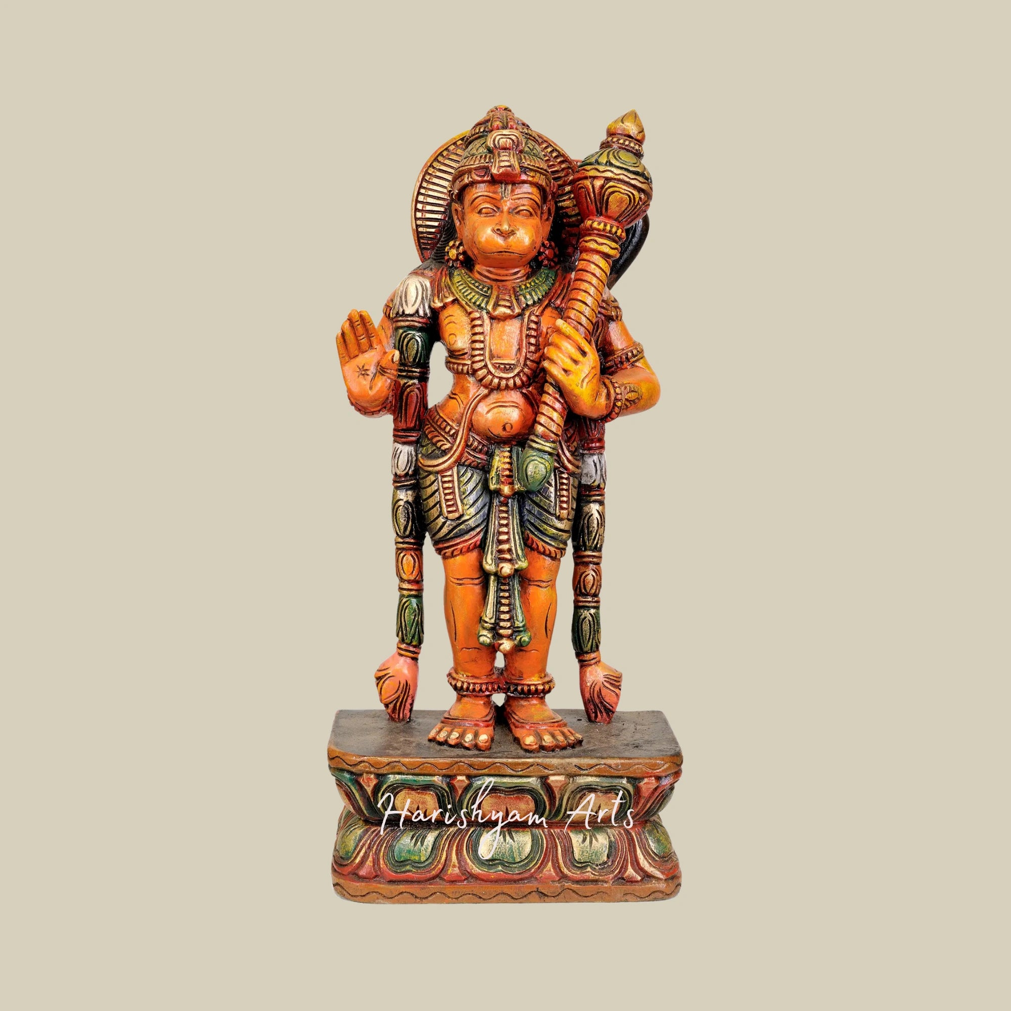 24" Divine Wooden Lord Hanuman Murti for Home Temple