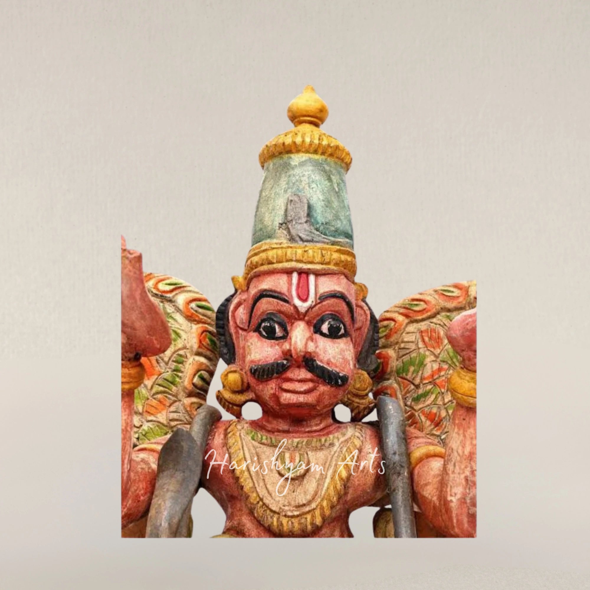 24" Hand Carved Garuda Figurine on Decorative Base Wooden Spiritual Statue