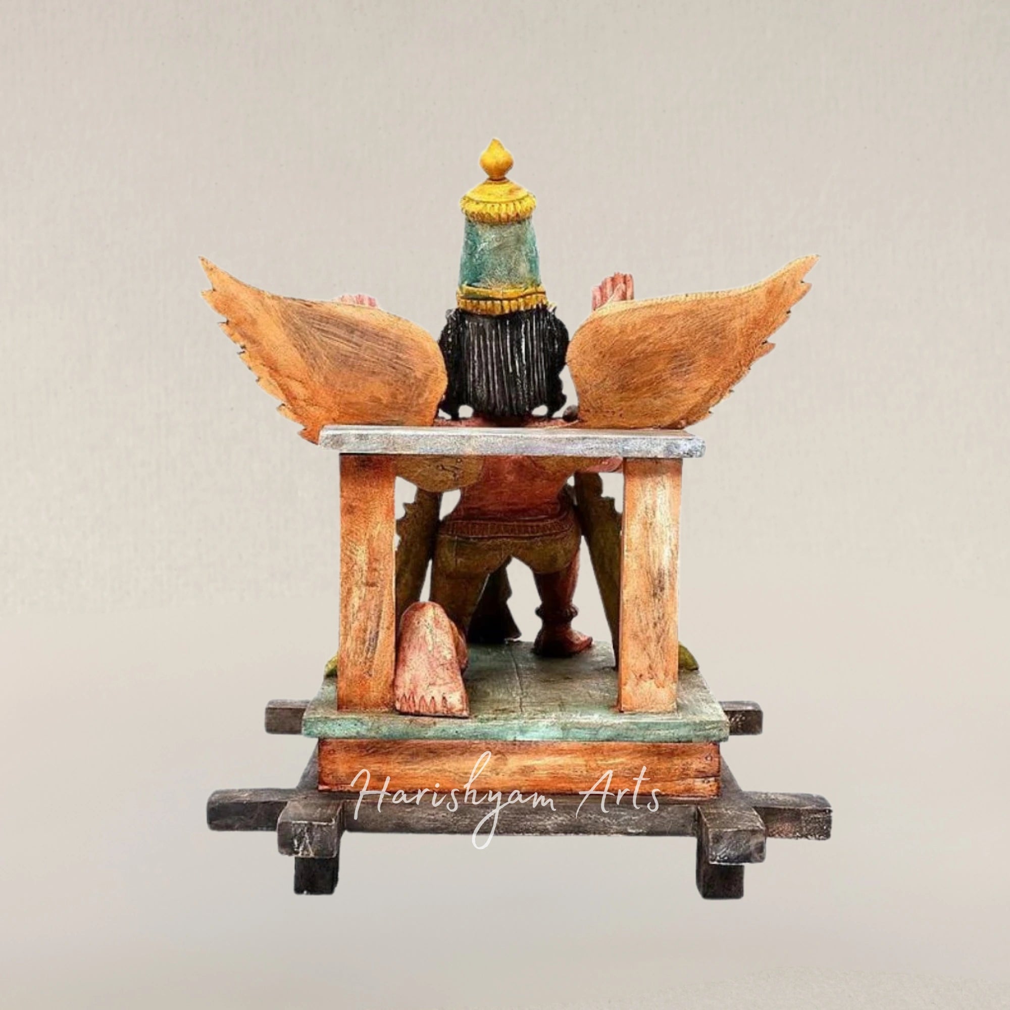 24" Hand Carved Garuda Figurine on Decorative Base Wooden Spiritual Statue
